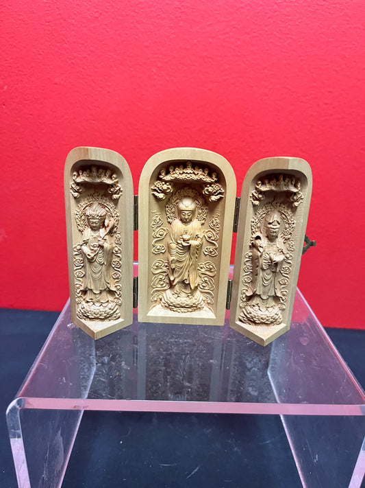 Magnificent, small 5 x 4 high Asian hand carved ceremonial folding icon   unbelievable quality- wow