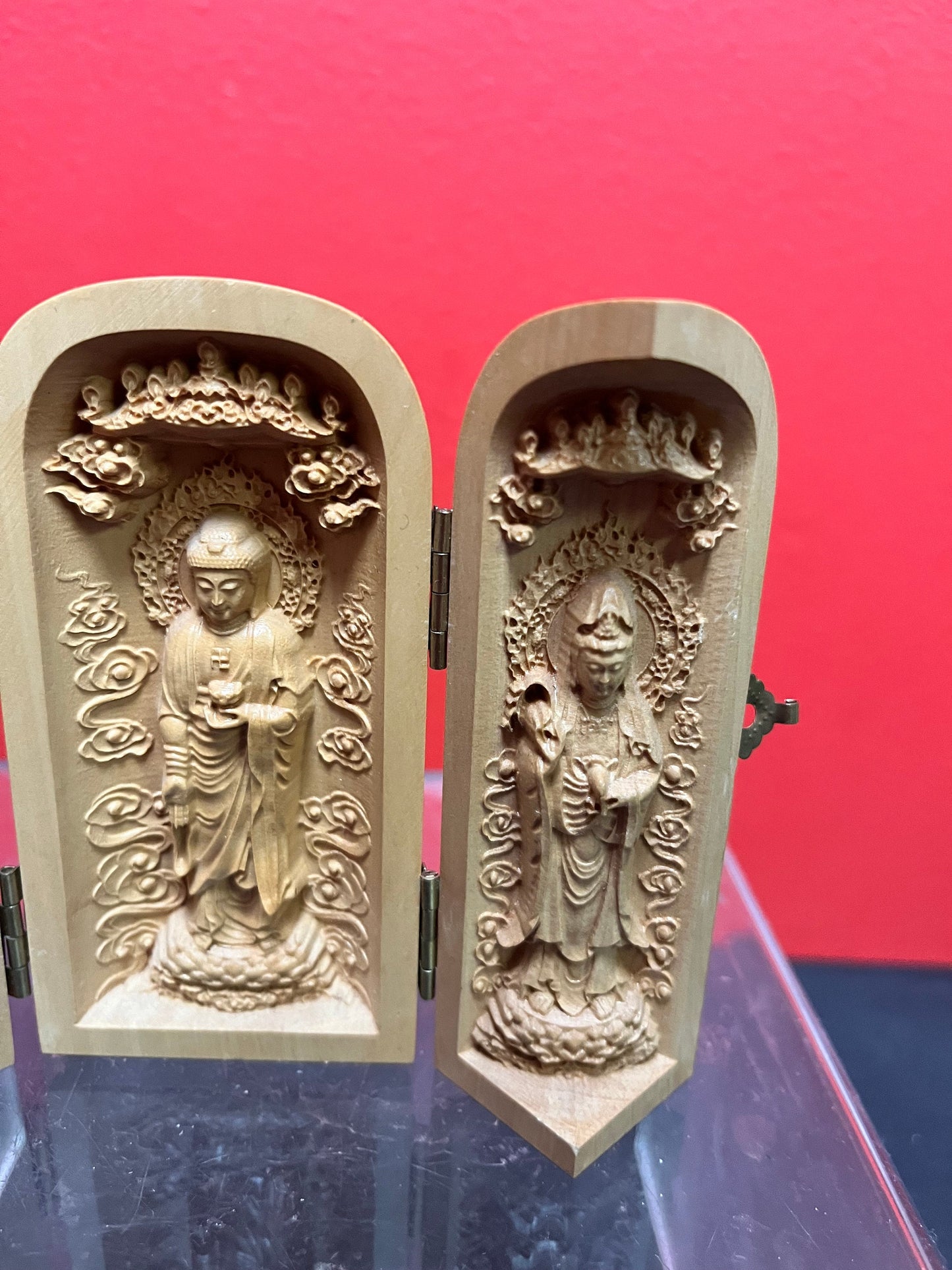 Magnificent, small 5 x 4 high Asian hand carved ceremonial folding icon   unbelievable quality- wow