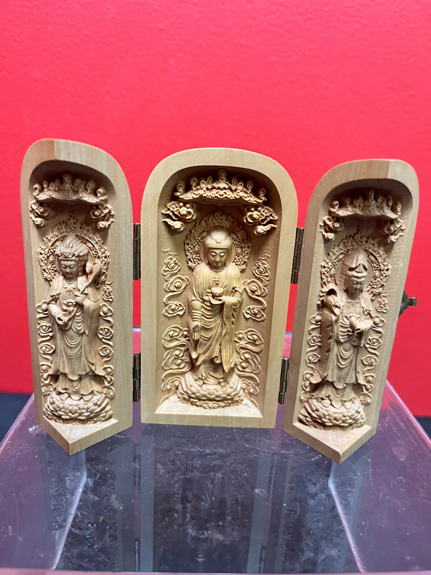 Magnificent, small 5 x 4 high Asian hand carved ceremonial folding icon   unbelievable quality- wow