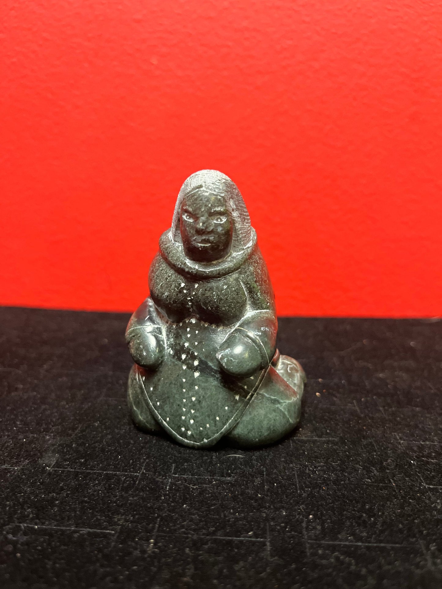 Exquisite museum quality  signed 3 inch tall antique, female artist indigenous  Inuit statue of a woman  intense quality and detail