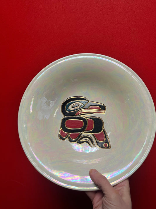 Amazing 12 inch indigenous First Nations raven bowl with 24k gold by ruby Joseph  intense quality and craftsmanship