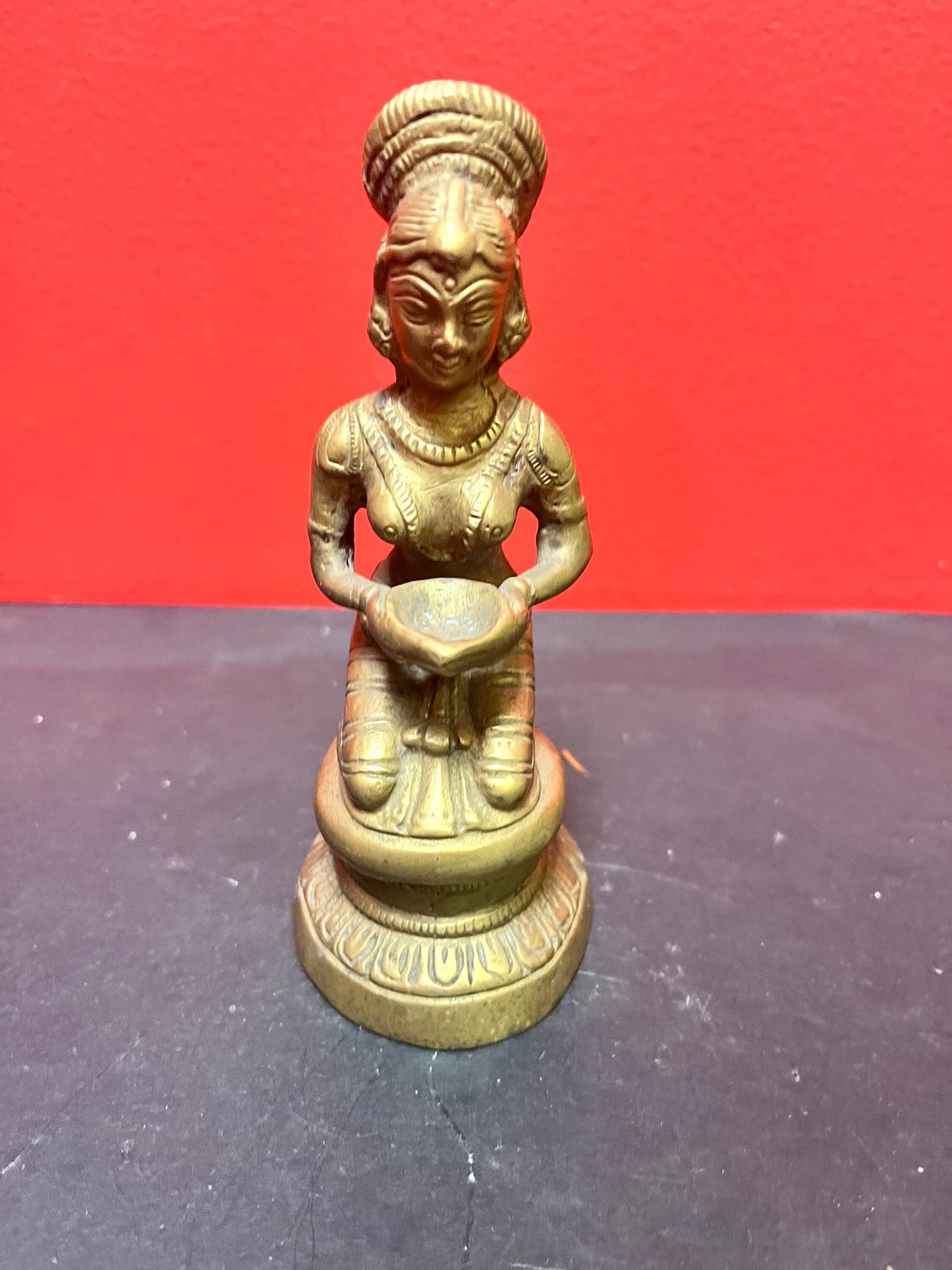 Late 19 century 5 inch tall Asian bronze statue of a woman praying  Lovely detail and quality