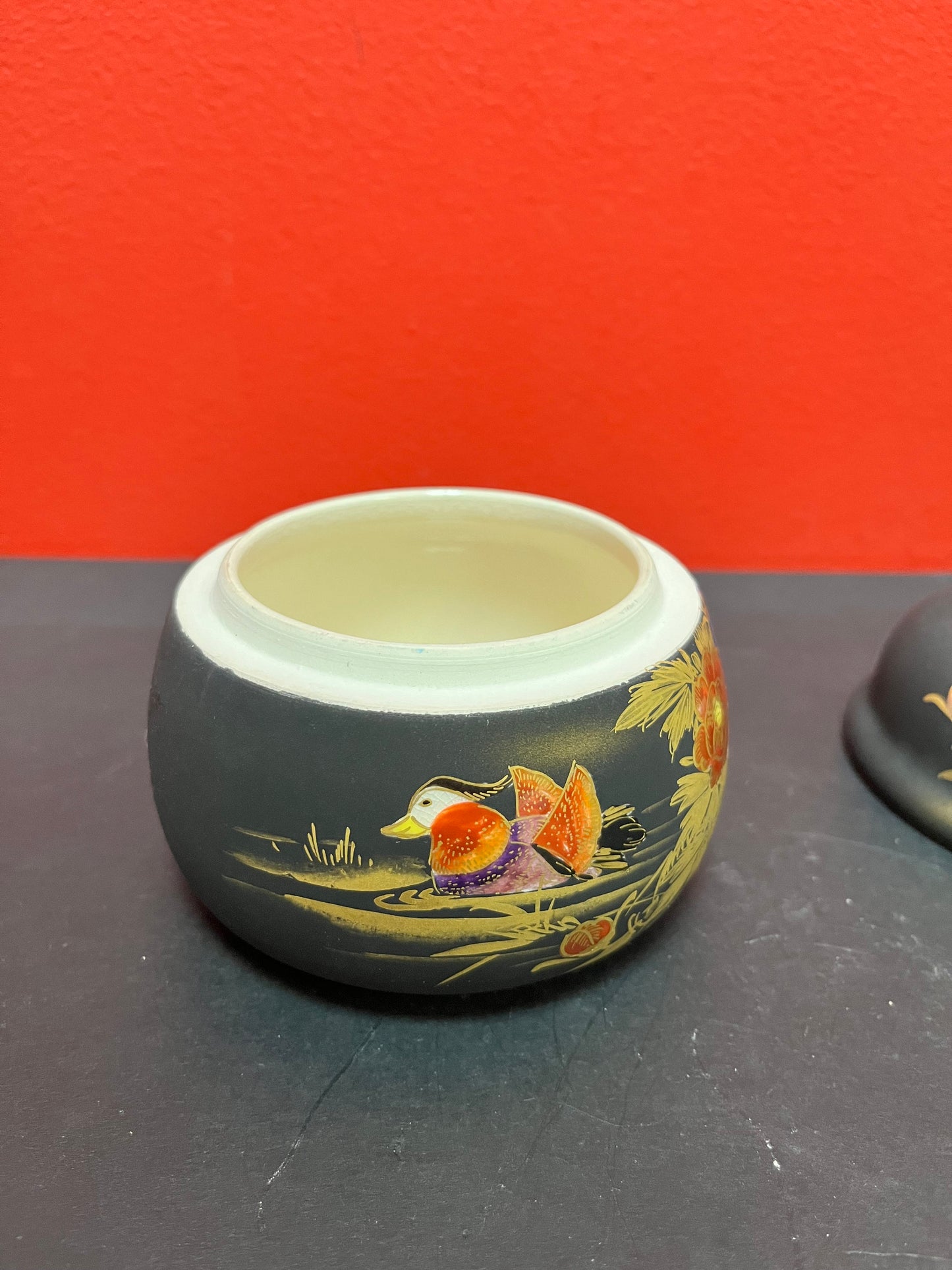 Antique Japanese Satsuma  stunning Japanese painted Satsuma lidded pot - 5 inches high and signed in mint condition