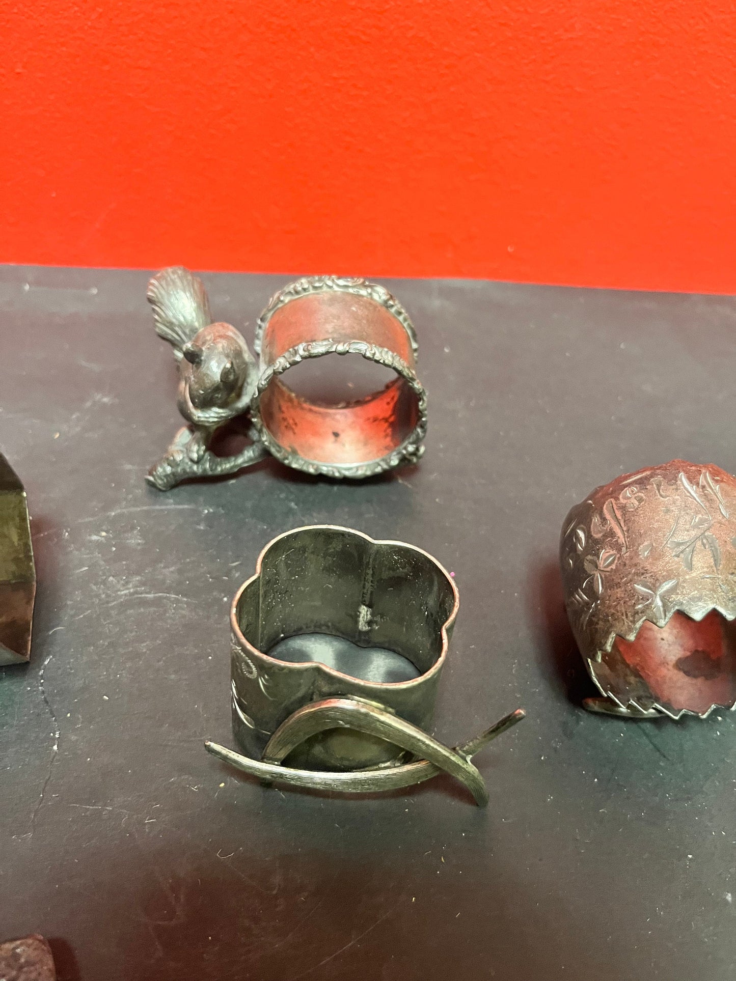 Lovely small collection of five English silver plated figural napkin rings   great value for a great lot