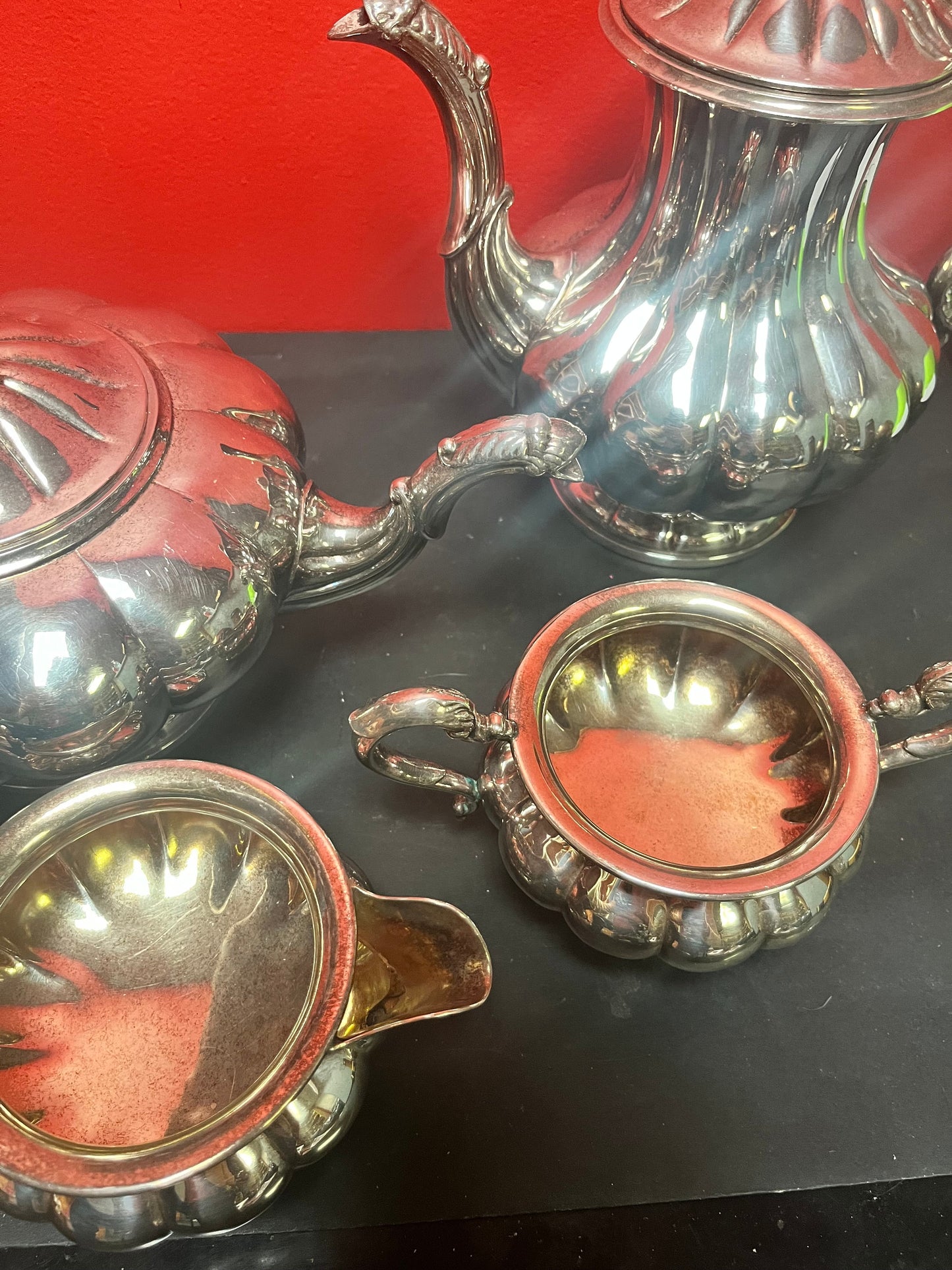 Lovely antique silver plate, four piece of coffee and tea service   English in very good condition  great value