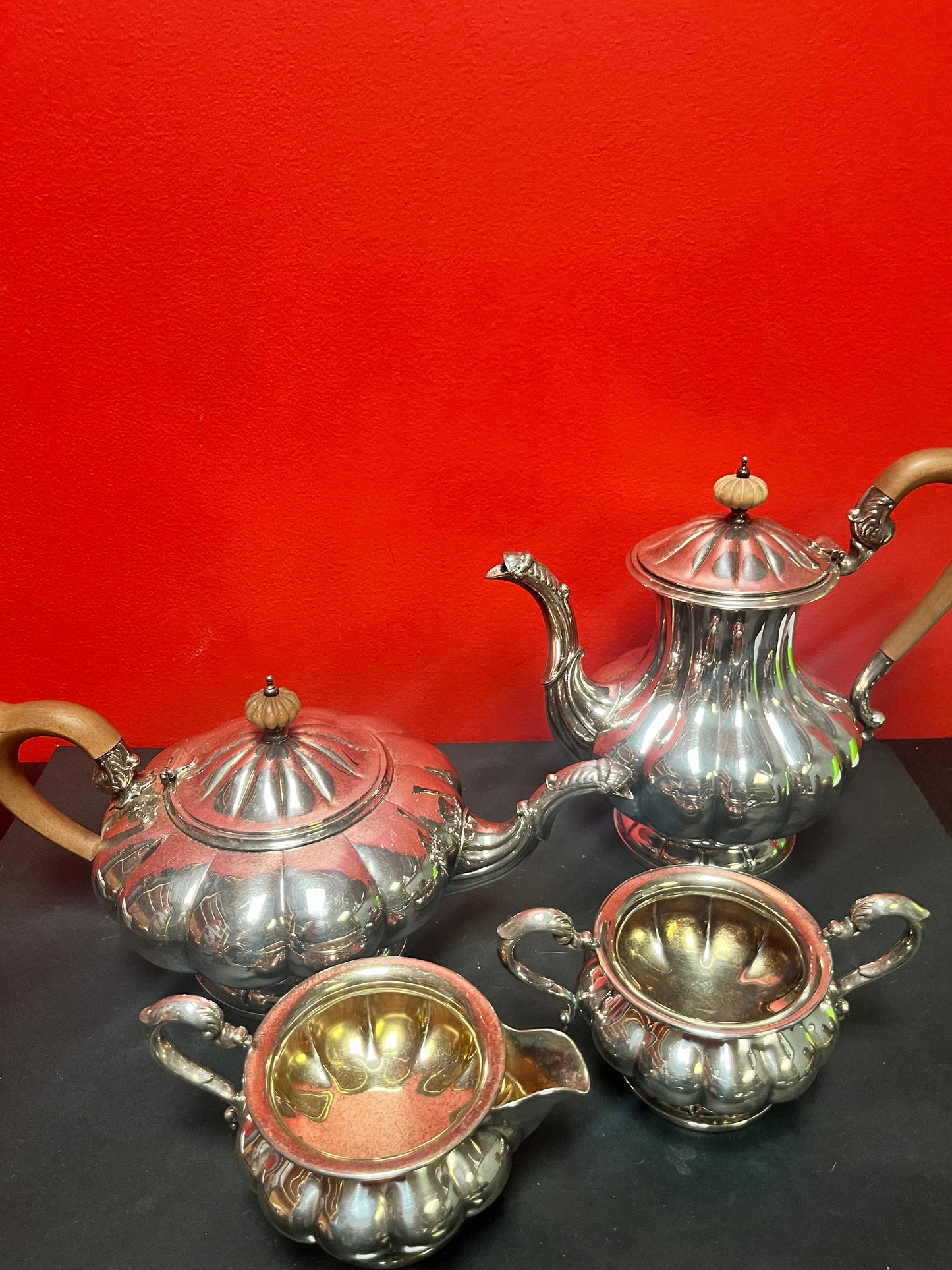 Lovely antique silver plate, four piece of coffee and tea service   English in very good condition  great value