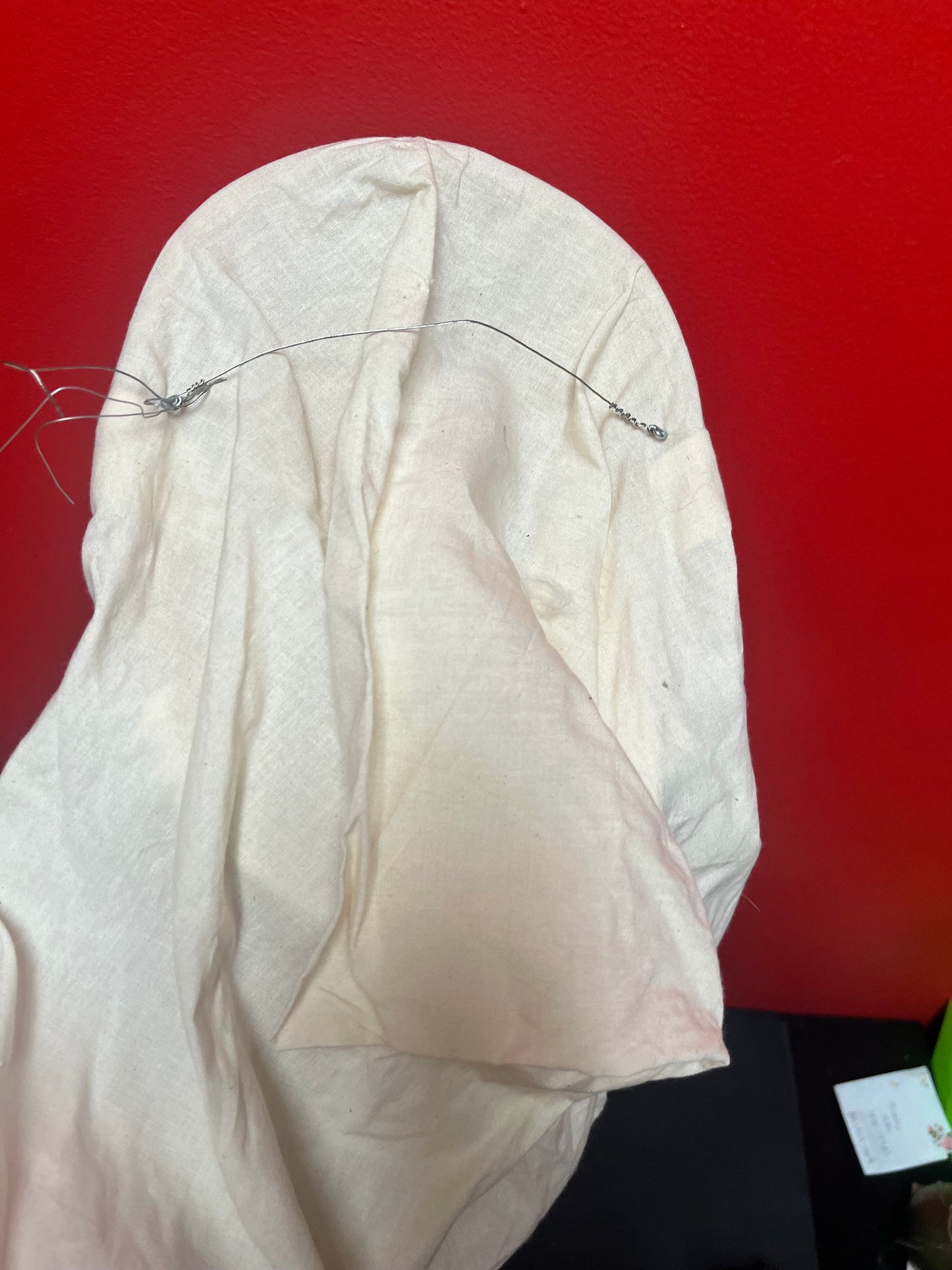 Lovely 10 x 7 Korean vintage signed wooden drama mask with fabric  ready to hang  Great colour and design