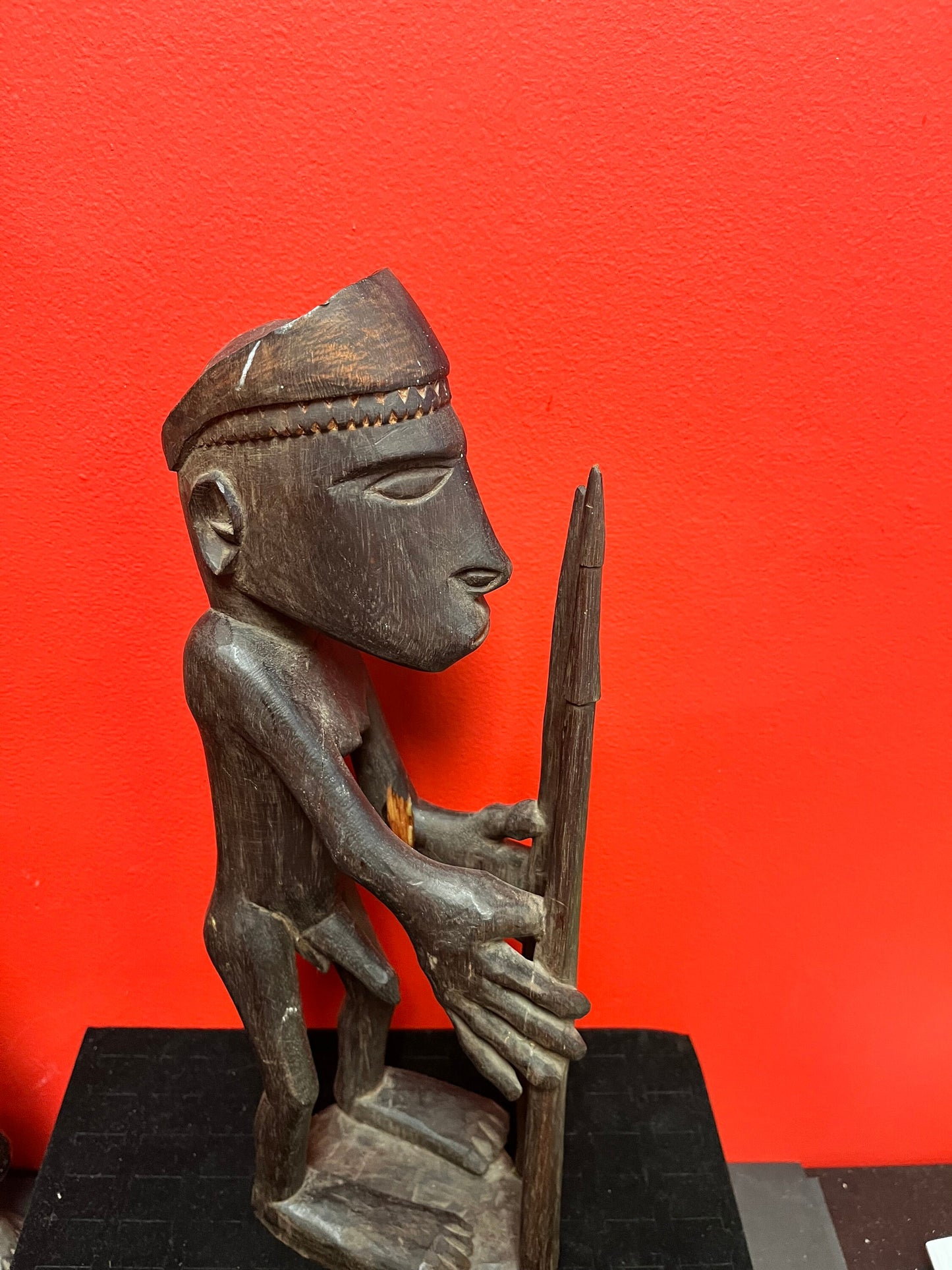 Stunning rare antique African lobi statue  couple small cracks  wonderful imagery and Patina- 16 inches tall