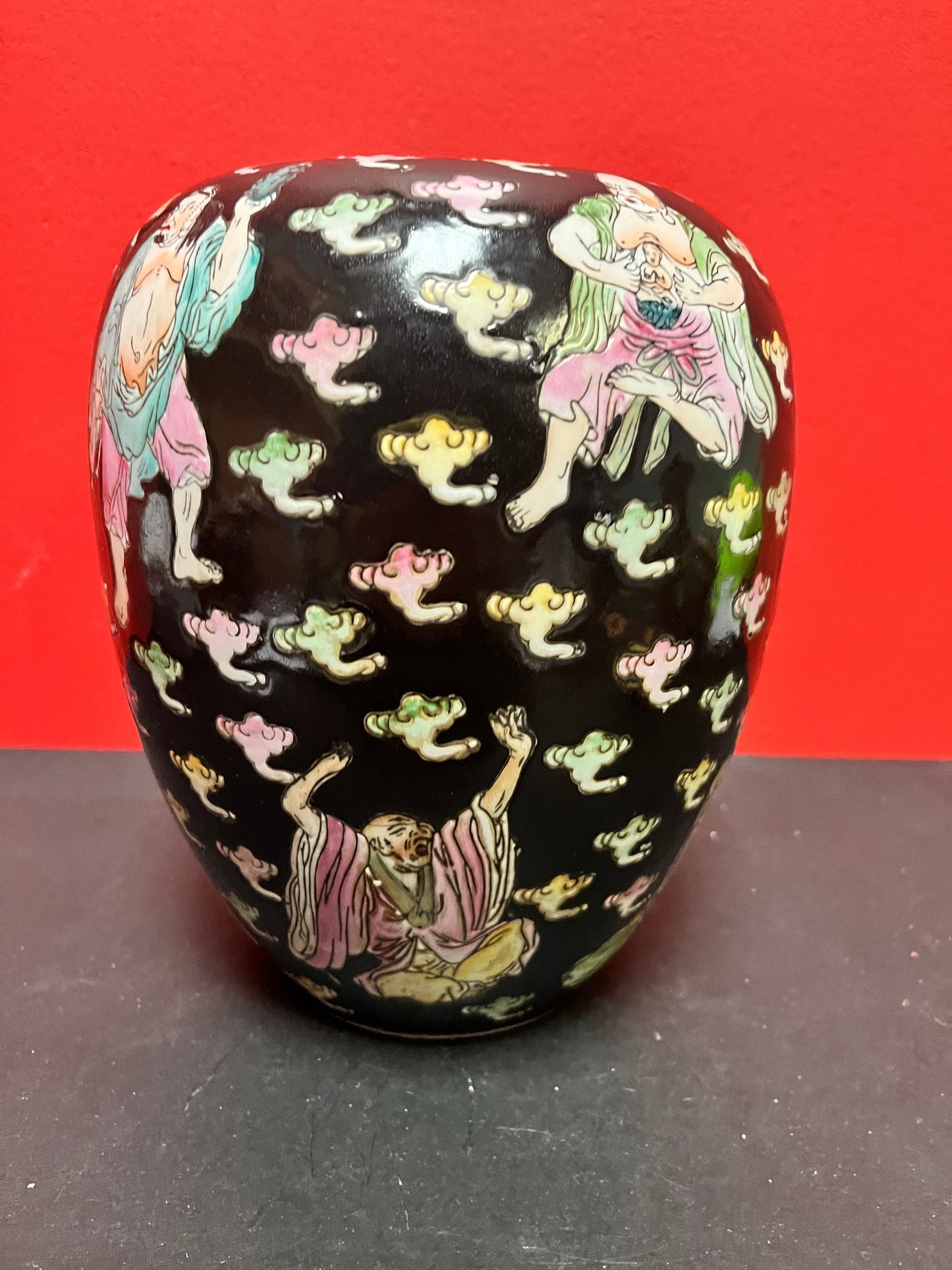Stunning antique Chinese, 9 inch porcelain vase   heavily decorated with a unique Buddha scene and a stunning piece