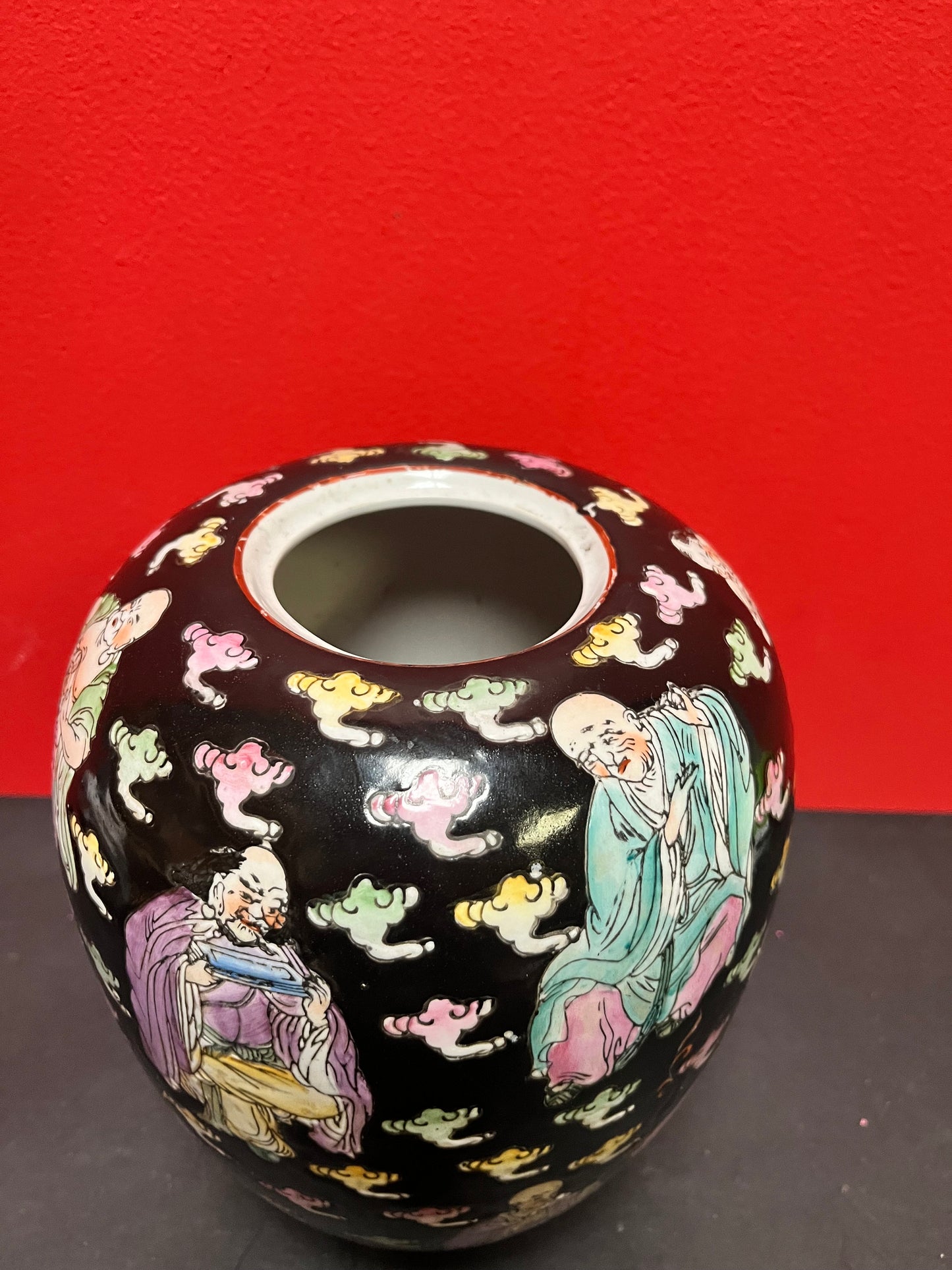 Stunning antique Chinese, 9 inch porcelain vase   heavily decorated with a unique Buddha scene and a stunning piece