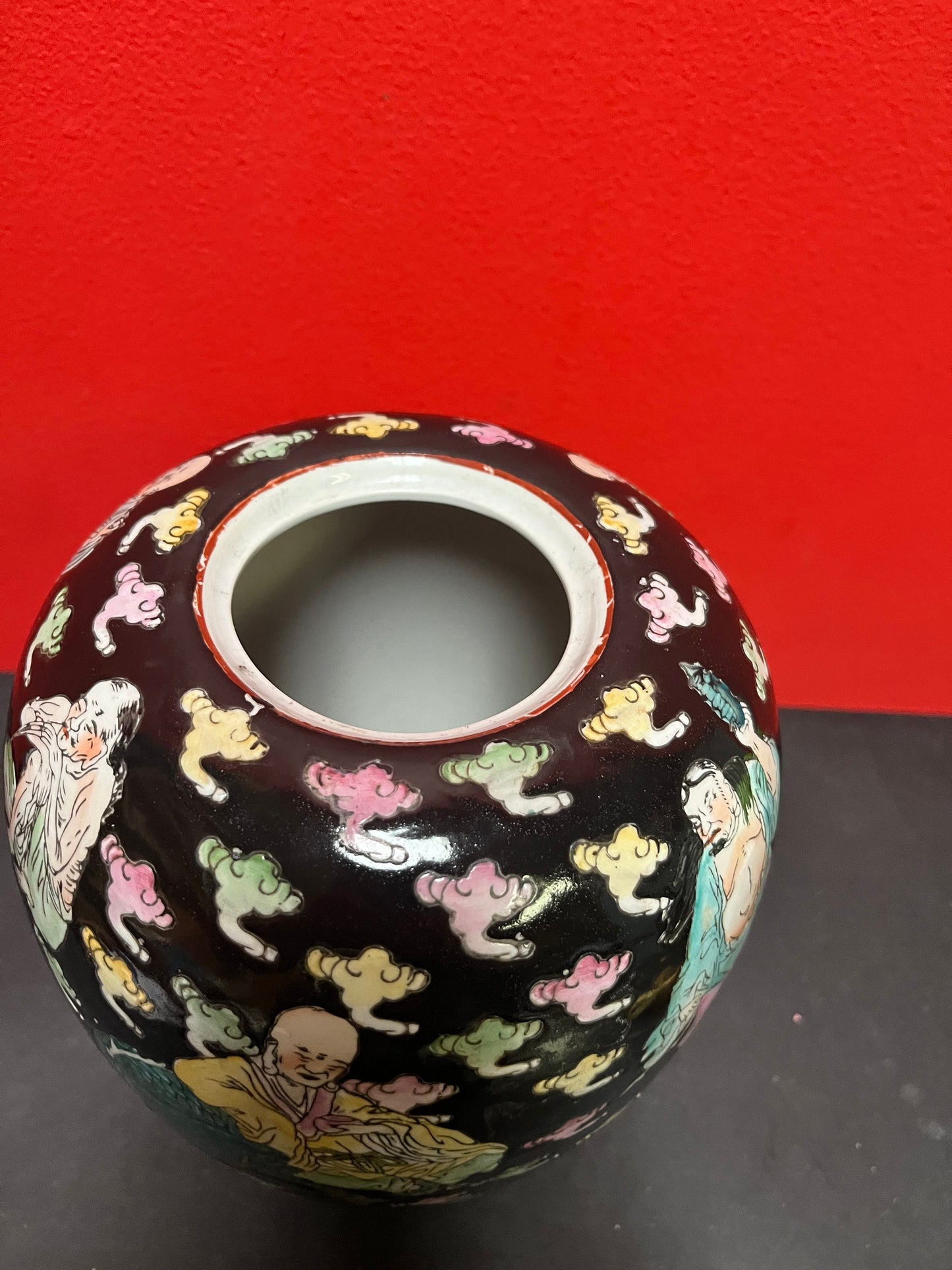 Stunning antique Chinese, 9 inch porcelain vase   heavily decorated with a unique Buddha scene and a stunning piece