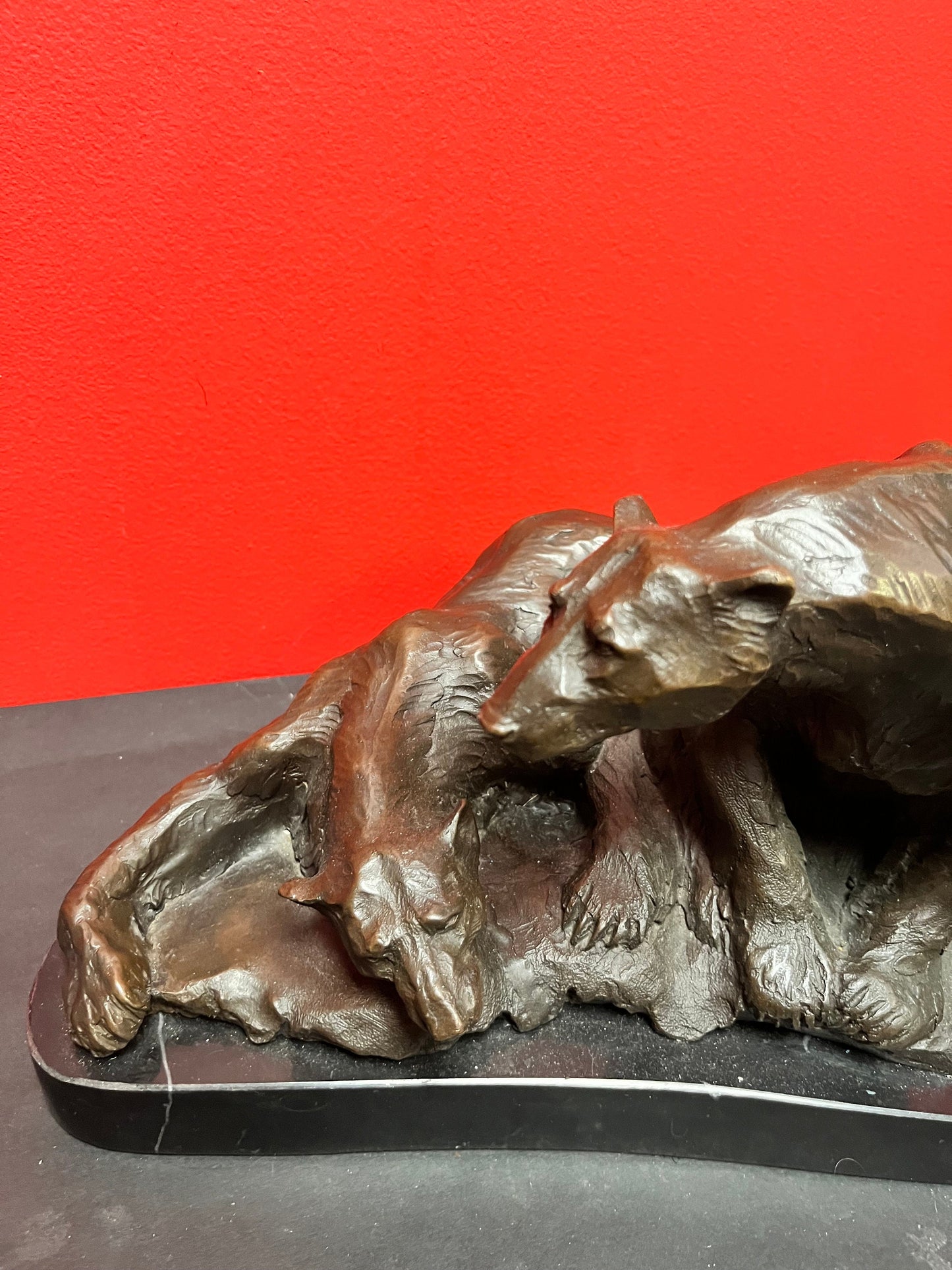 Stunning 13 x 9 x 8 high French signed bronze statue of Bears antique  BARYE  on marble base  huge and realistic