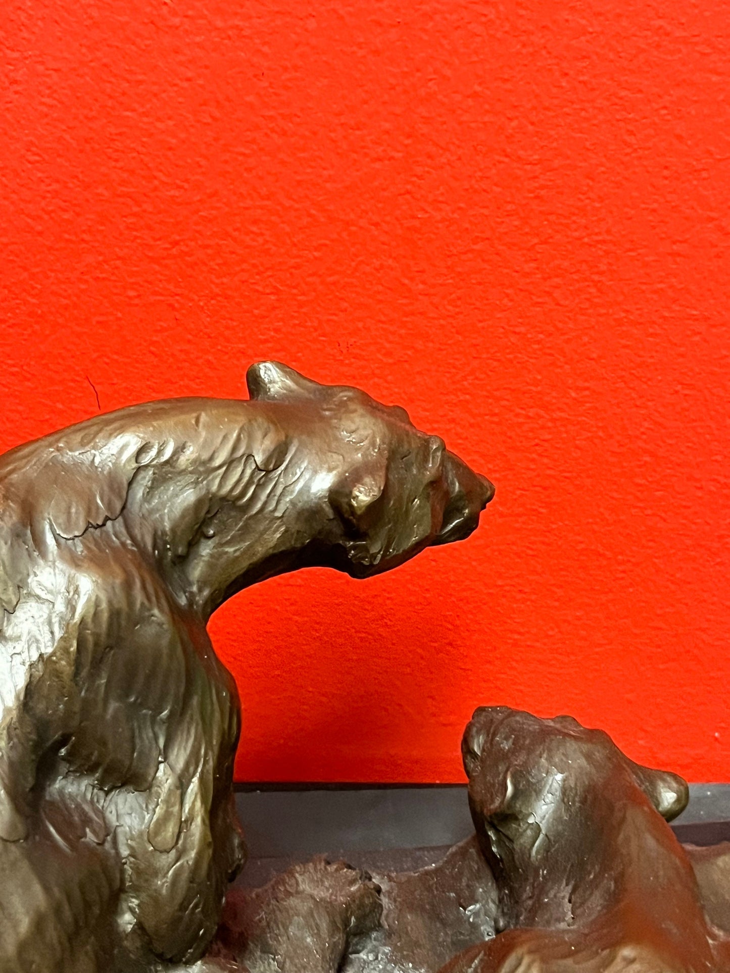 Stunning 13 x 9 x 8 high French signed bronze statue of Bears antique  BARYE  on marble base  huge and realistic