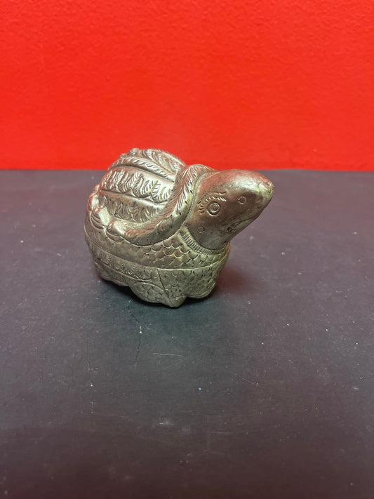 A  Lovely 4 inch long Chinese silver export turtle box with lid  untested and lovely detail