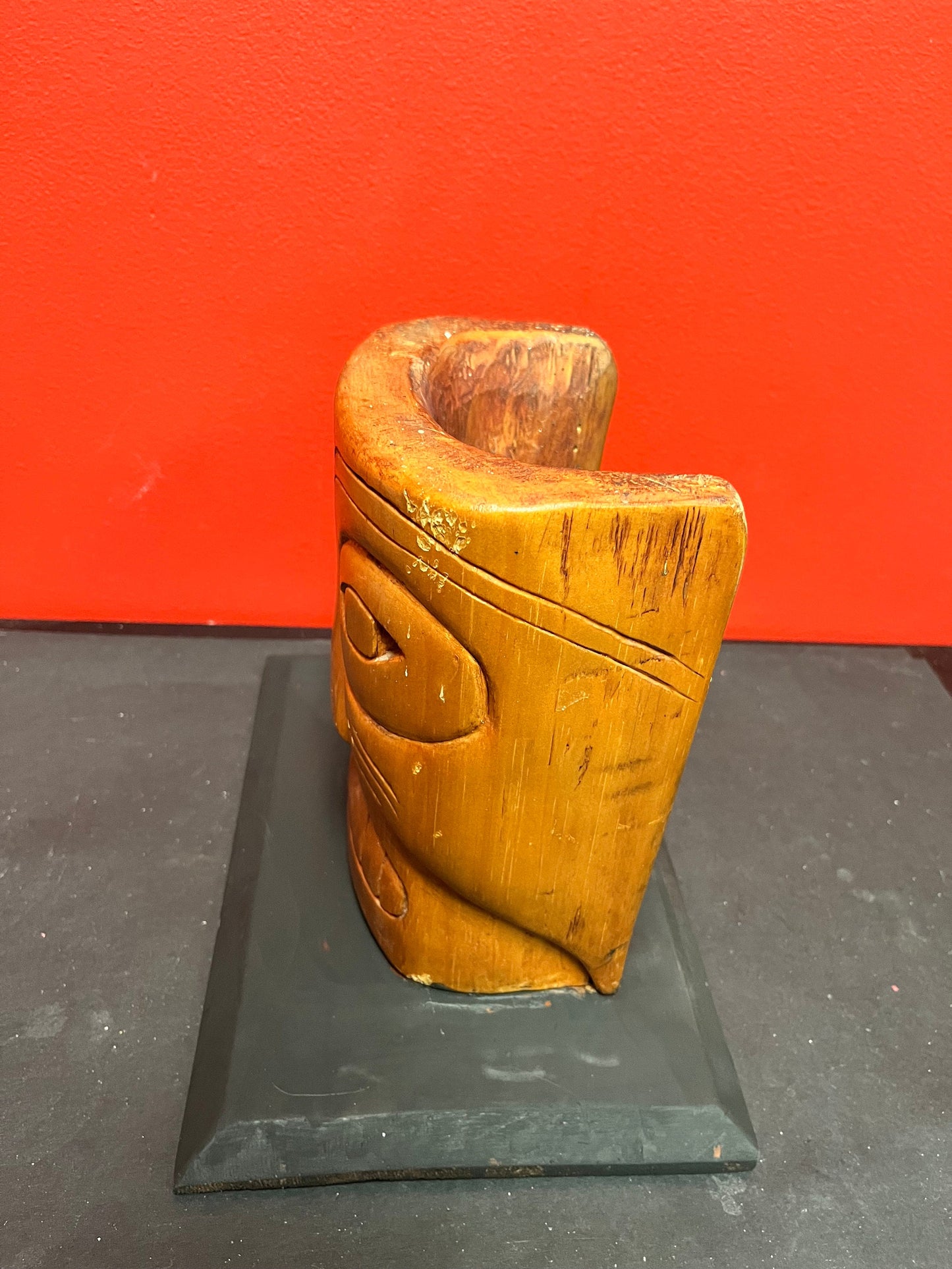 Beautiful old 9 inch high Simon John Signed mask on painted stand  Indigenous first nations Northwest coast mask