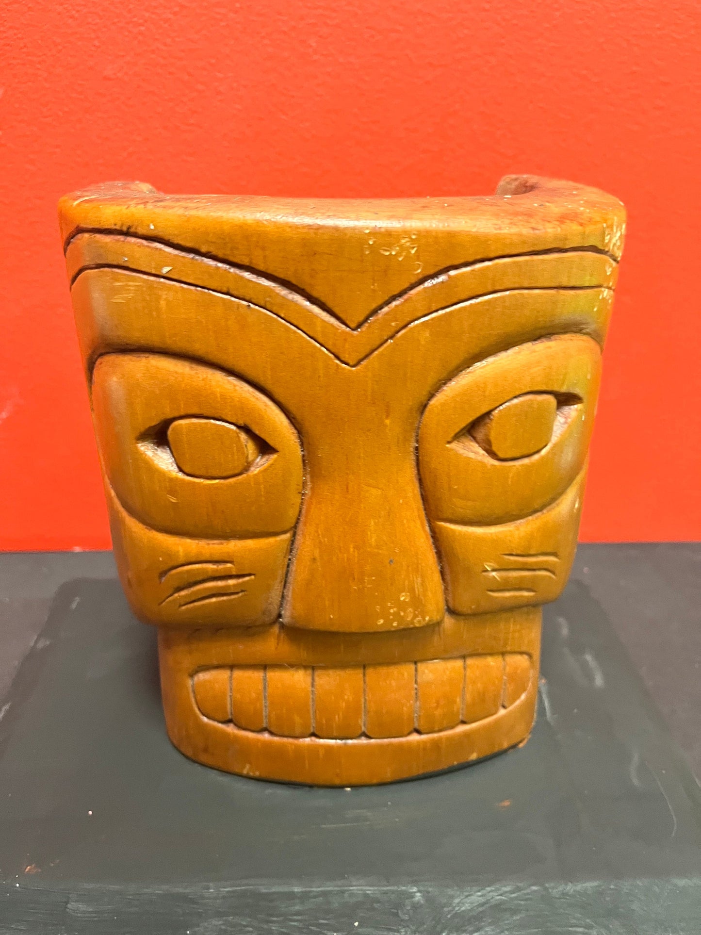 Beautiful old 9 inch high Simon John Signed mask on painted stand  Indigenous first nations Northwest coast mask