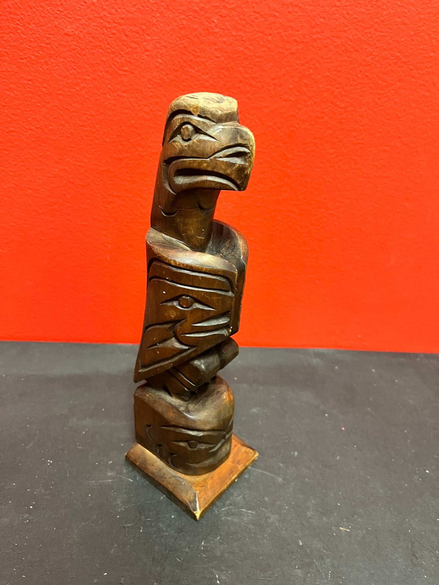 A  Stunning antique indigenous first nations Pacific Northwest coast Vancouver Island, Basil James eagle transformation totem pole  9 high