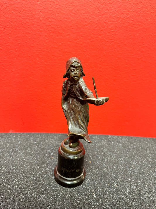 Absolutely stunning antique signed 6 inch bronze of a young girl with a model sailboat   intense detail and patina  wonderful piece
