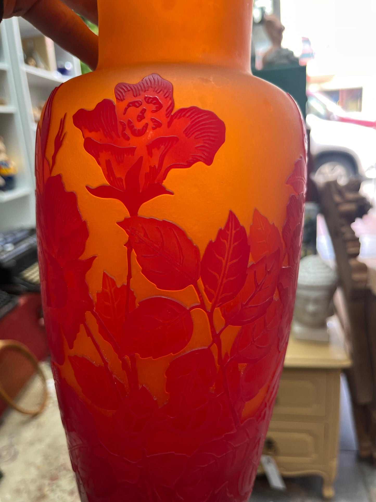 Absolutely stunning large Galle cameo vase - 15 inch high  great condition   top quality reproduction -
