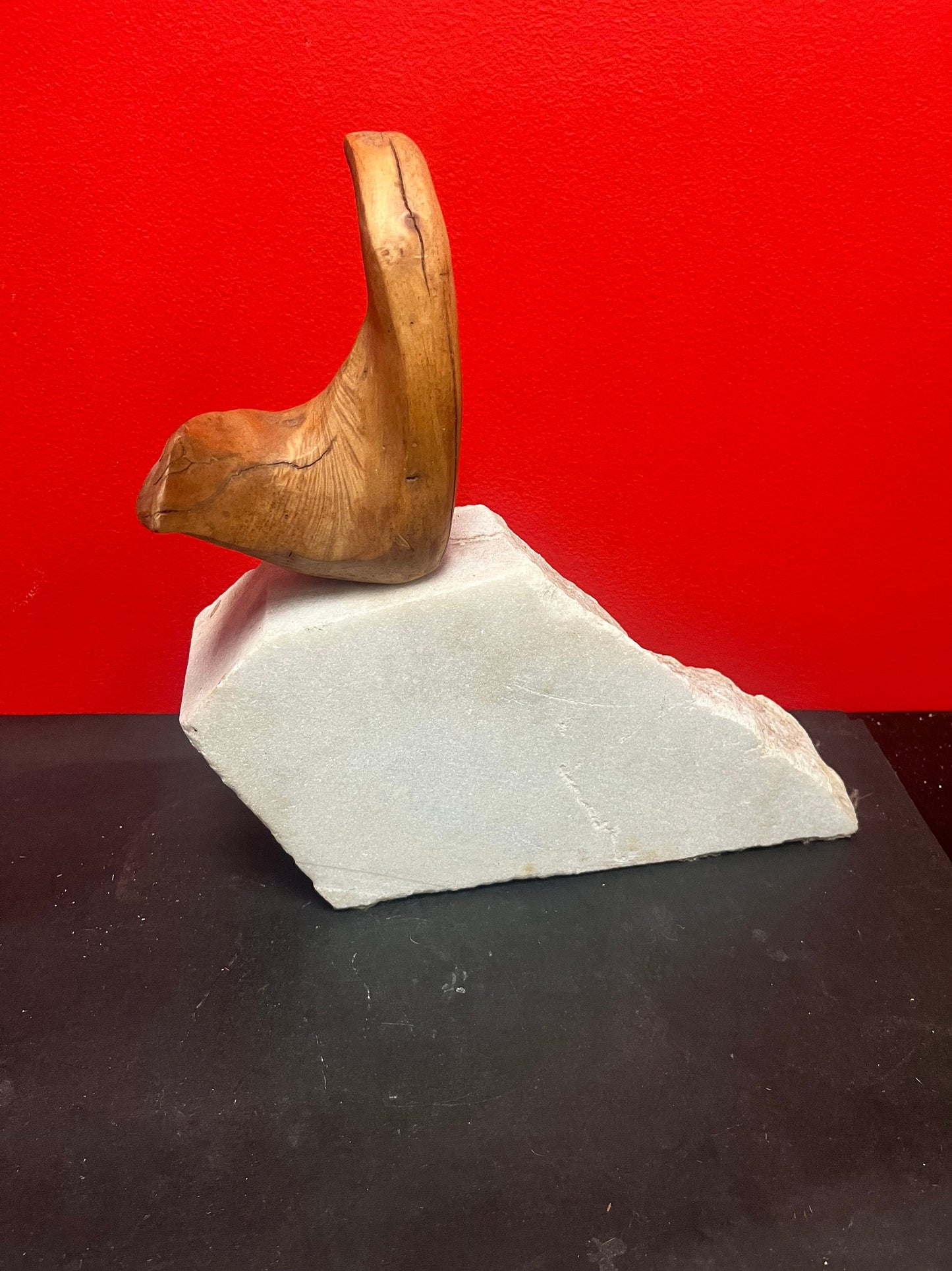 Lovely 12 x 13 high  West Coast Canadian  wood abstract animal sculpture on stone base  amazing Home decor