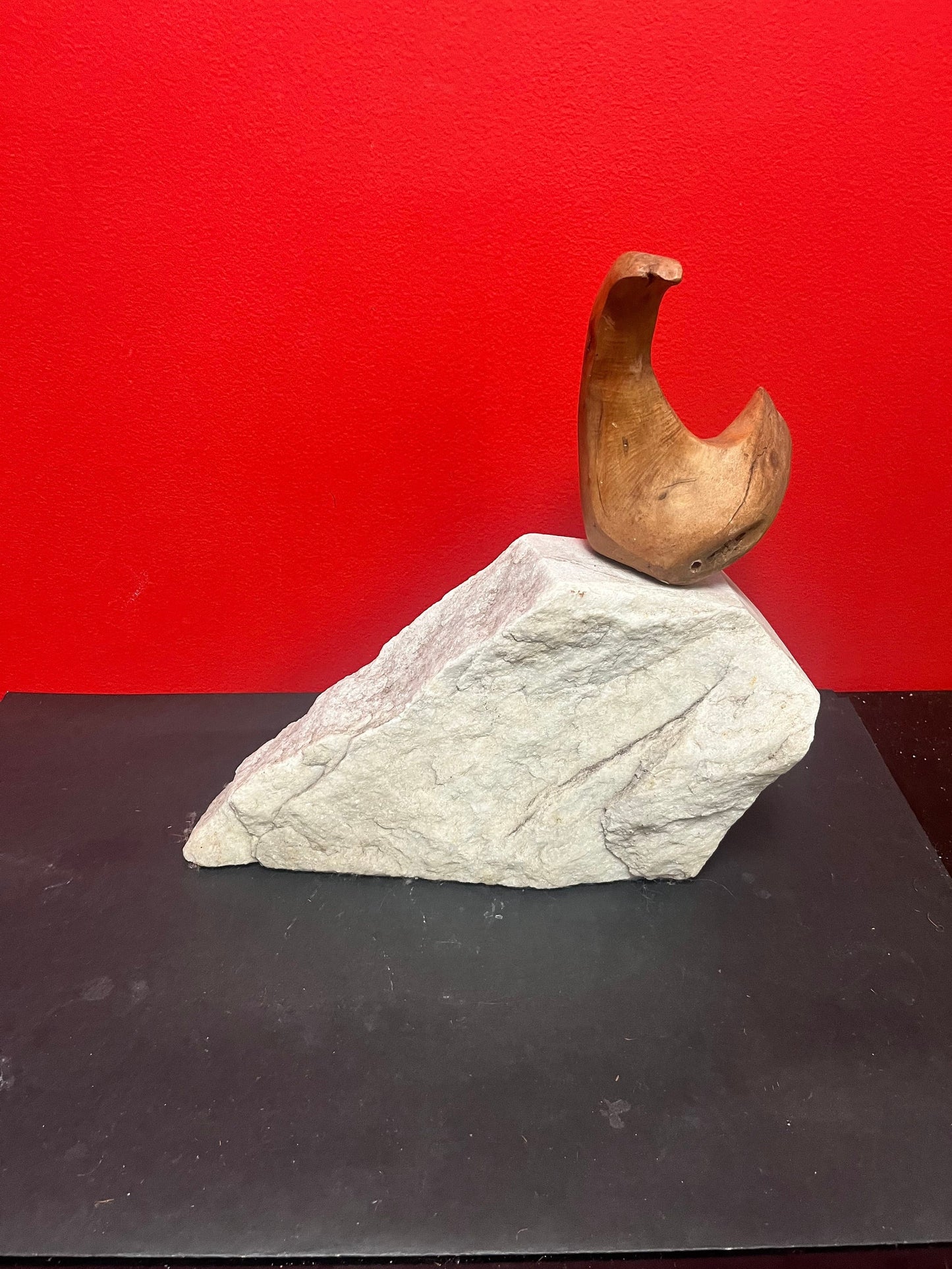 Lovely 12 x 13 high  West Coast Canadian  wood abstract animal sculpture on stone base  amazing Home decor