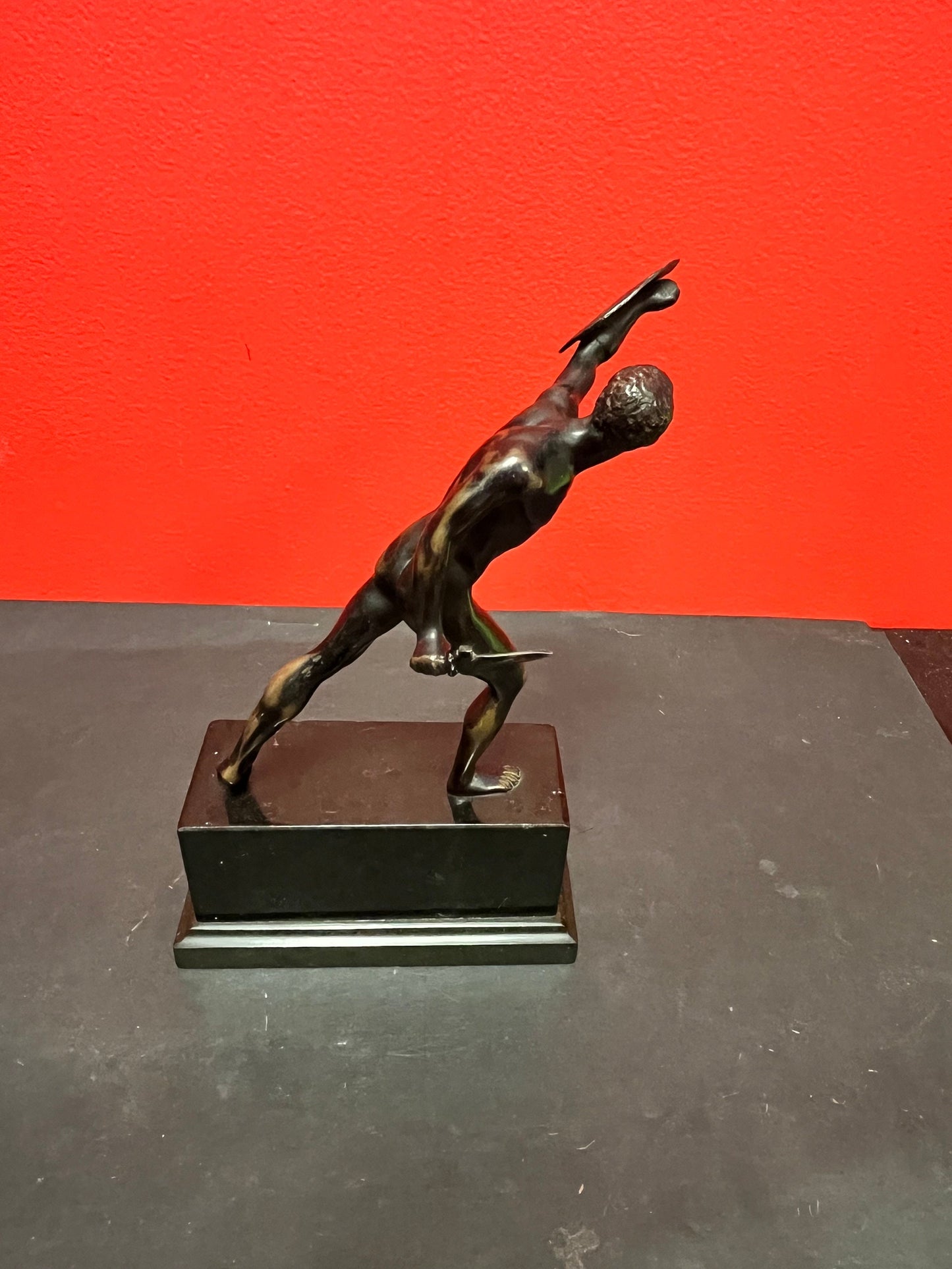 Stunning antique 8 inch tall bronze warrior statue on marble base  great patina