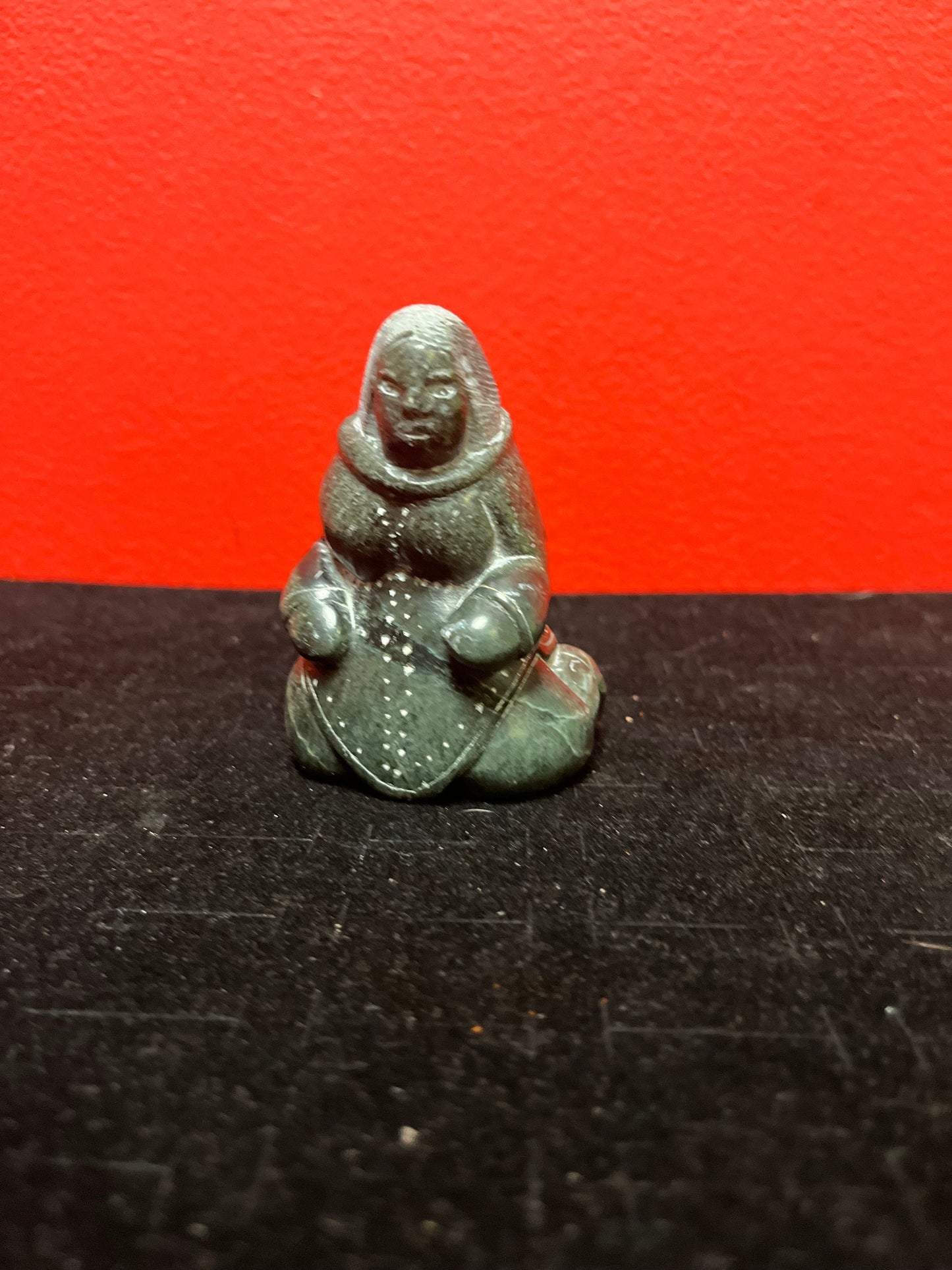 Exquisite museum quality  signed 3 inch tall antique, female artist indigenous  Inuit statue of a woman  intense quality and detail