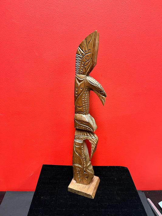 Lovely 19 inch tall indigenous first nations northwest coast signed Chris John transformation totem pole   slight as is