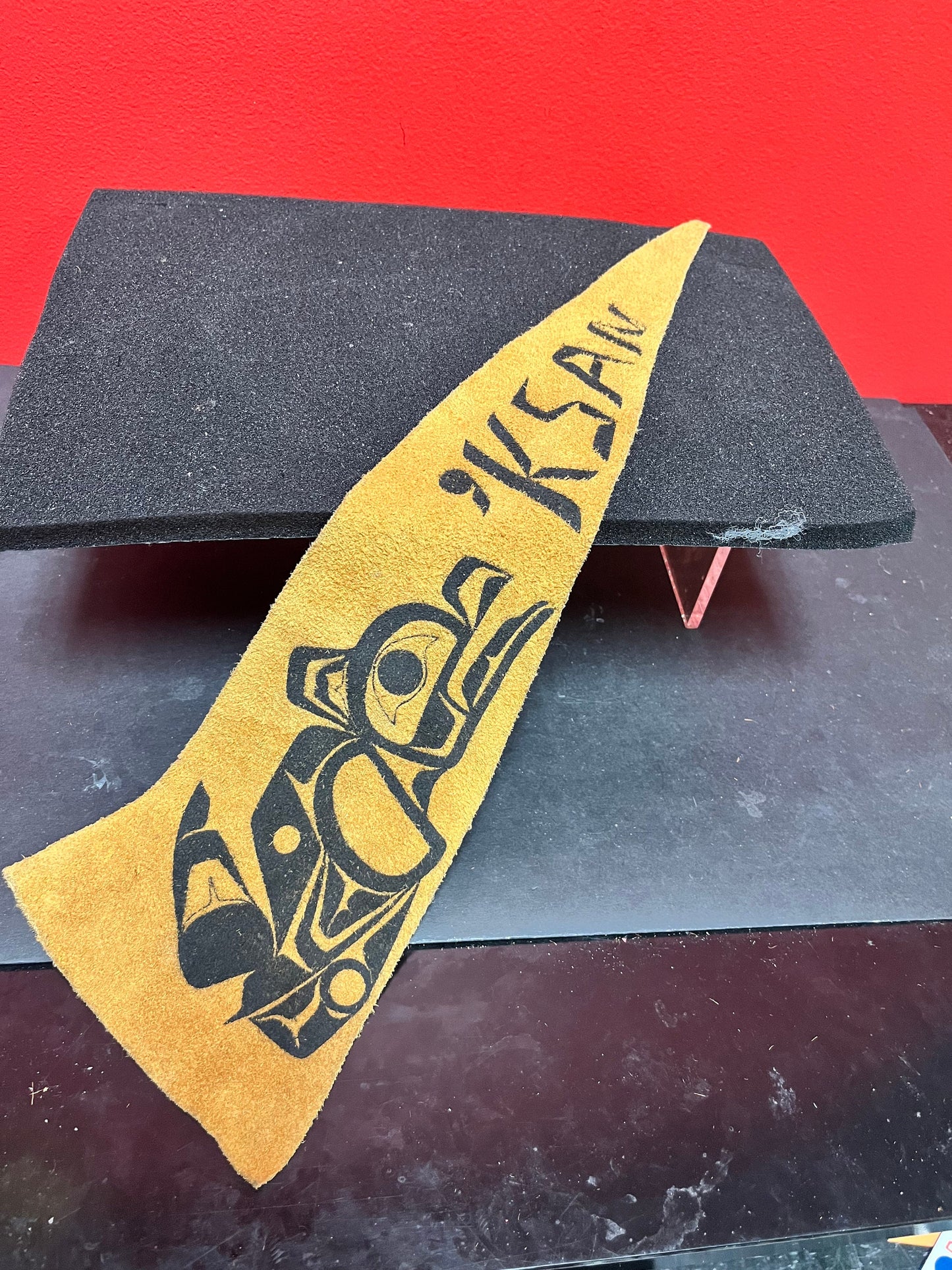 18 inch long, vintage leather indigenous First Nations northwest coast  pennant