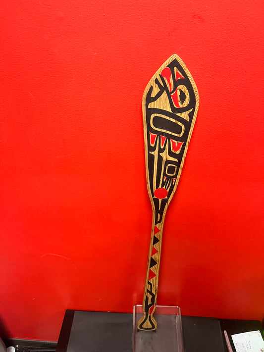 A stunning 34 x 4 wide, signed painted cedar indigenous first nations Pacific northwest coast paddle  classic beautiful design