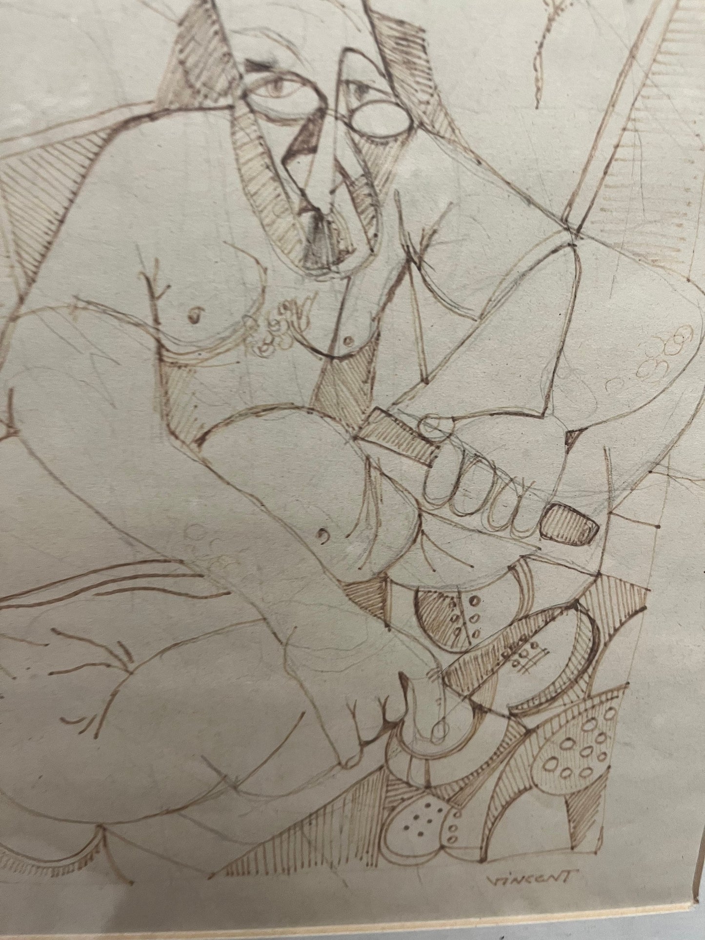 Spectacular 16 x 13 wide original etching signed Vincent in gilt  frame  in the style of Vincent van Gogh  fabulous look