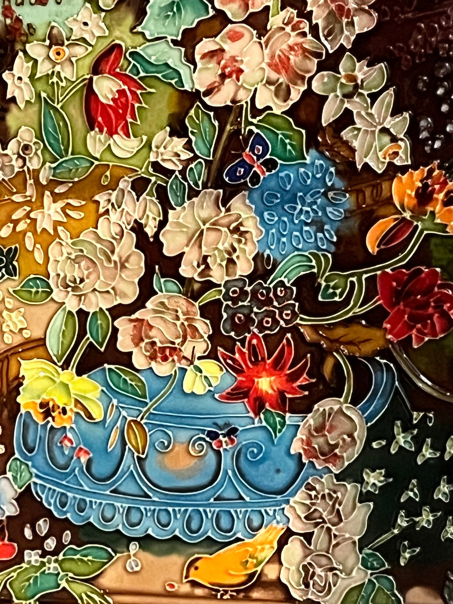 A  14 x 11 heavy metal enamelled picture in frame  signed and heavy  amazing detail and quality  wow