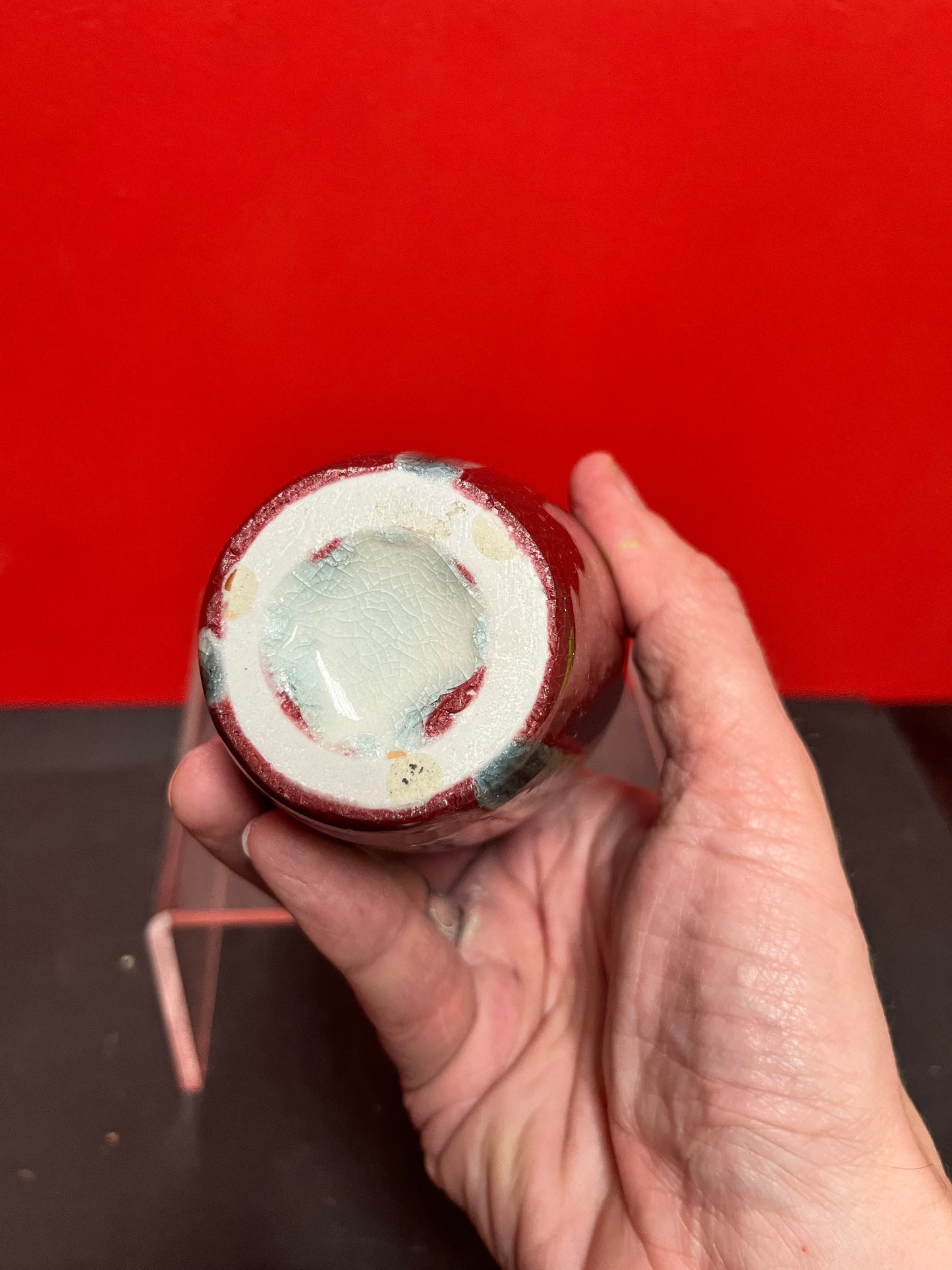 Lovely 6 inch tall Chinese drip glaze vase