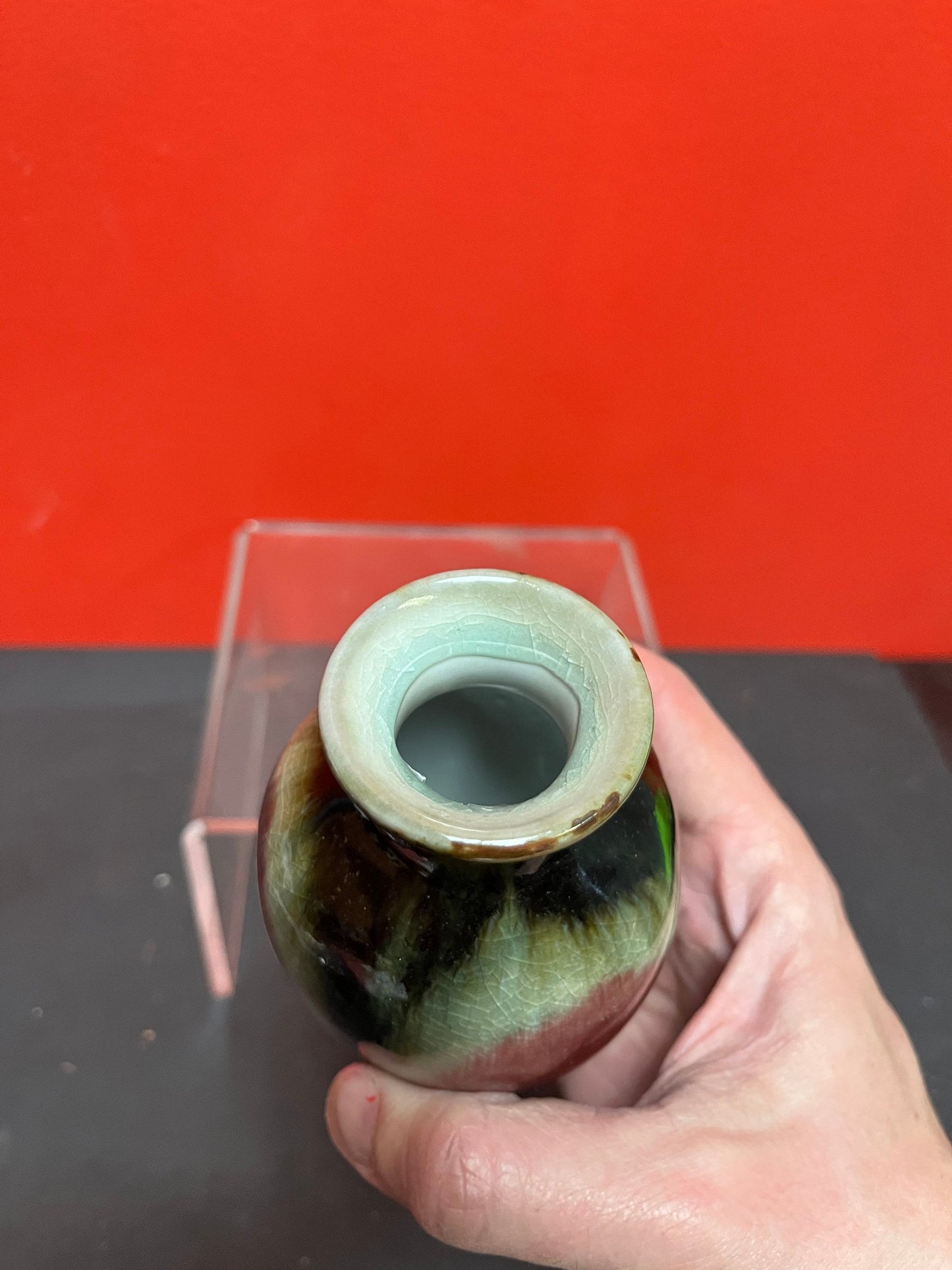 Lovely 6 inch tall Chinese drip glaze vase