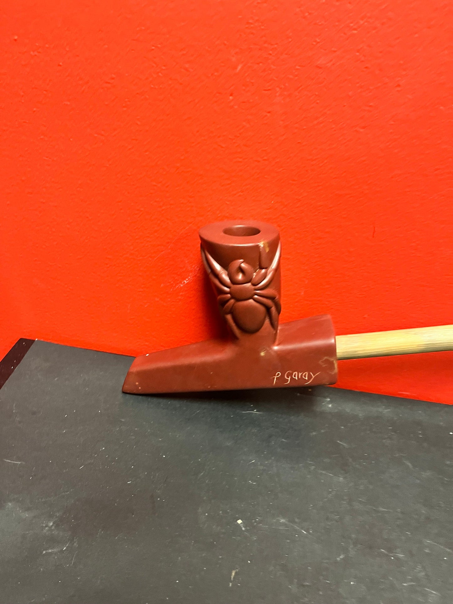 Very rare 24 x 6 tall indigenous first nations Haida red Argillite  pipe signed beauty