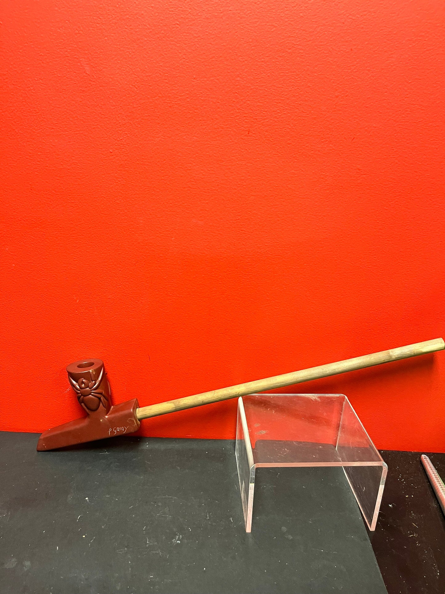 Very rare 24 x 6 tall indigenous first nations Haida red Argillite  pipe signed beauty