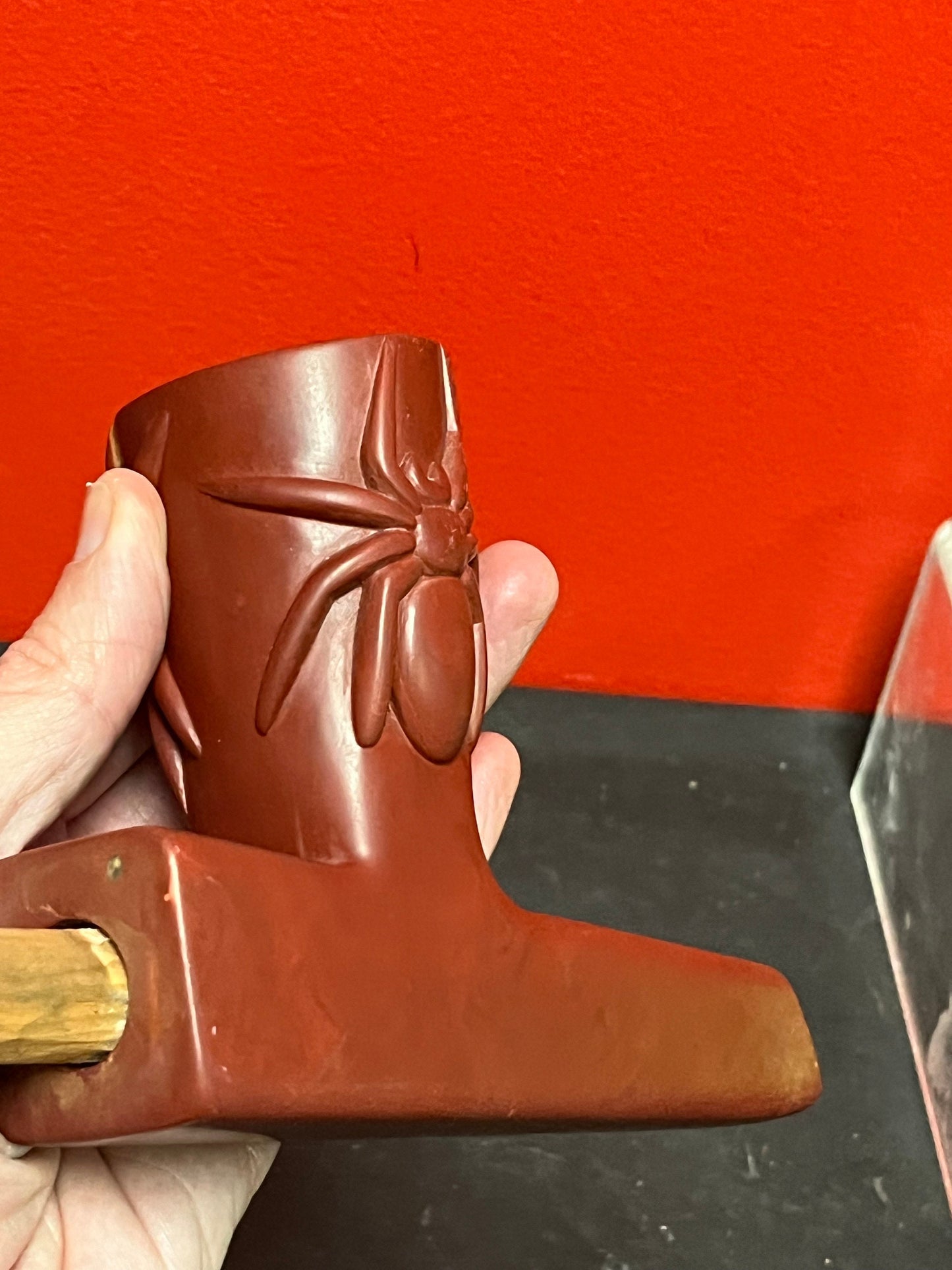 Very rare 24 x 6 tall indigenous first nations Haida red Argillite  pipe signed beauty