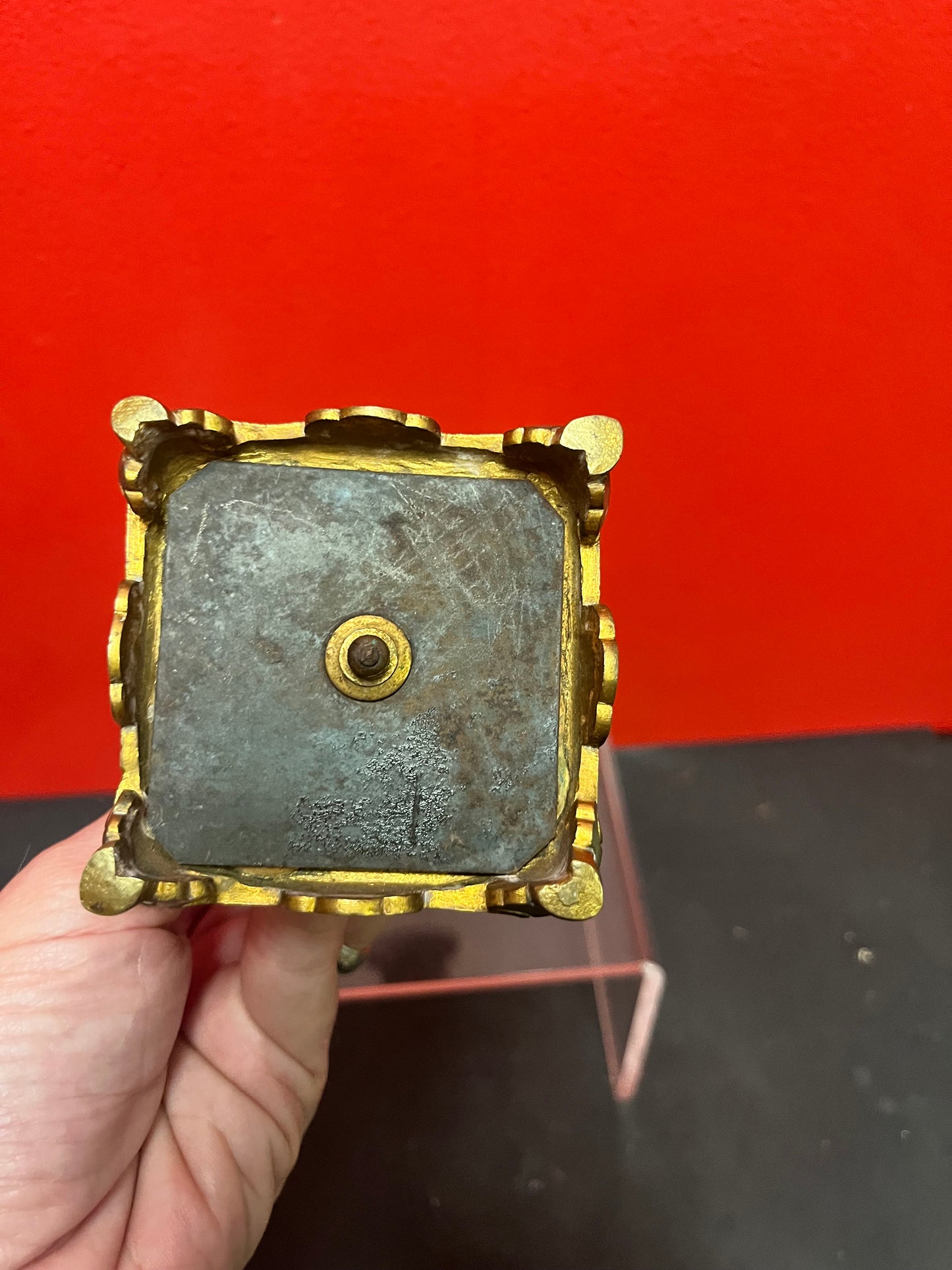 Lovely antique Chinese 6.25 inch high bronze and enamel candlestick   perfect condition