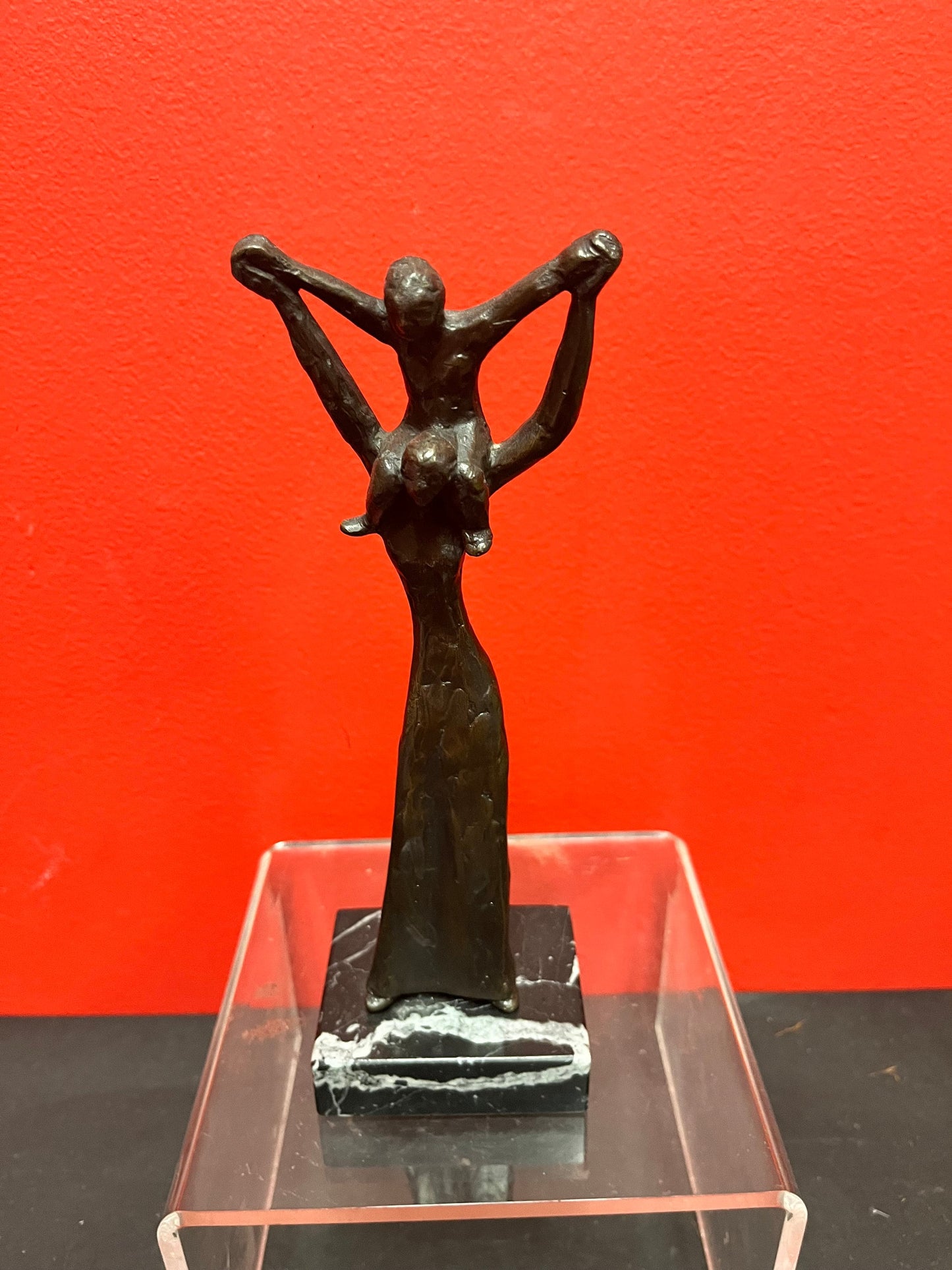 Fabulous 9 inch tall, signed bronze statue of a woman and child on marble base   wonderful patina and detail Esther Wertheimer -