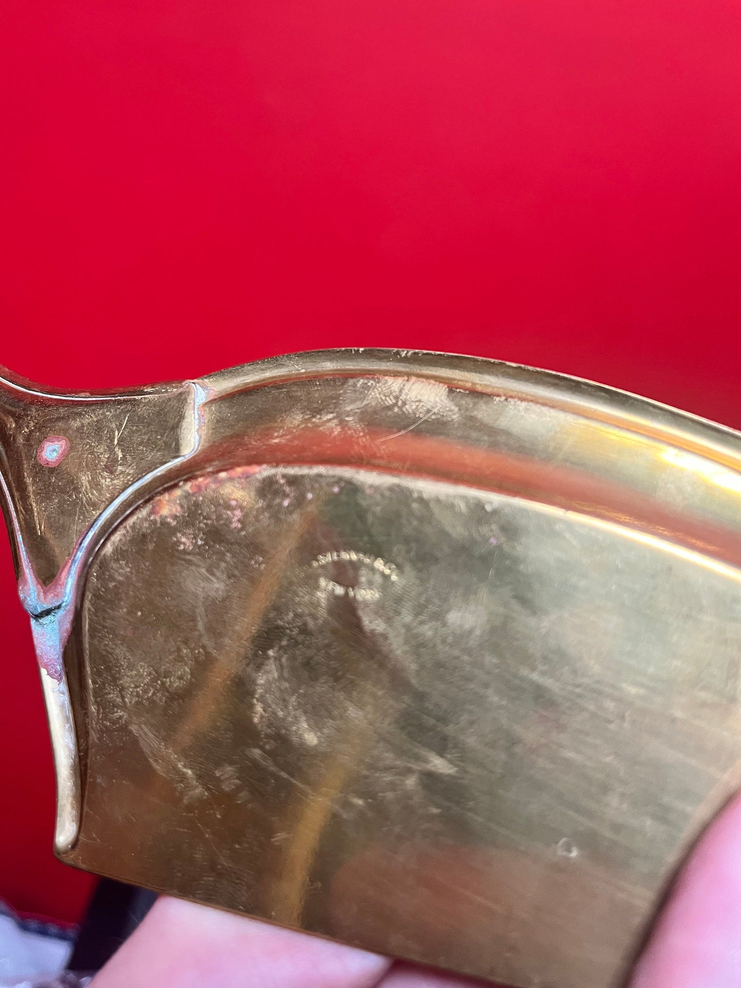 Stenhau New York brass crumb tray and scoop  approximately 9 inches -