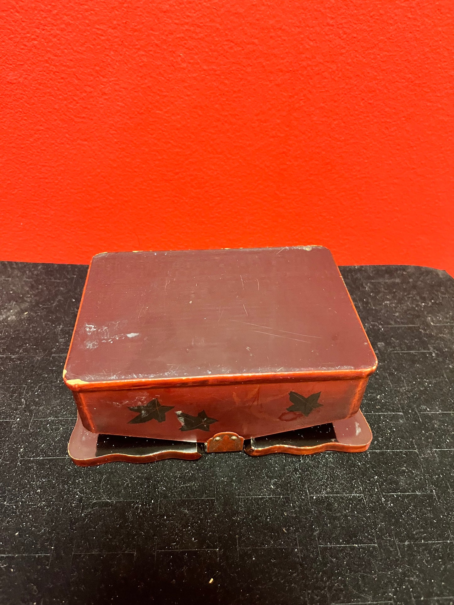 A Lovely Japanese lacquer  and bronze 4 x 3 x 2 high hand decorated box  Asian antique beauty