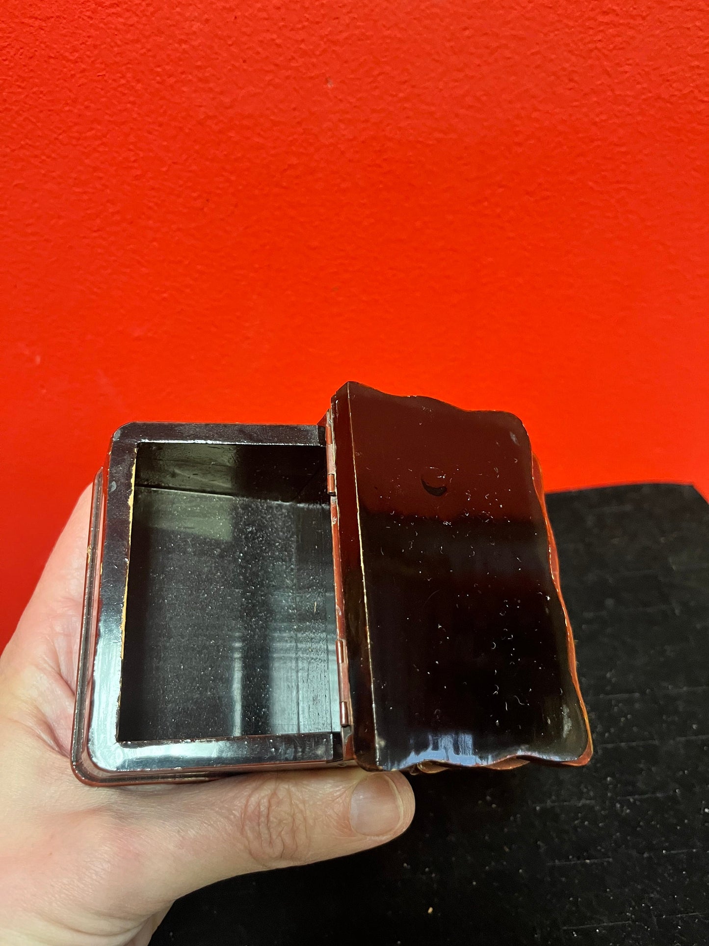 A Lovely Japanese lacquer  and bronze 4 x 3 x 2 high hand decorated box  Asian antique beauty