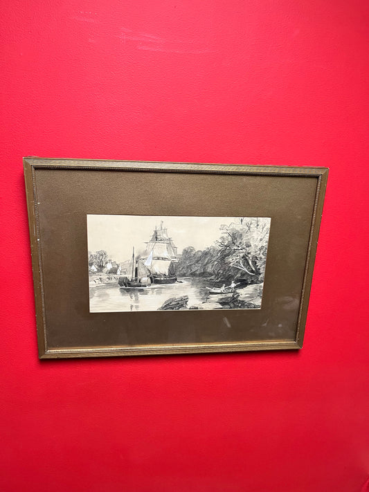 A  Fantastic antique 23 x 16 gilt framed matted indistinctly signed pencil and  watercolour picture  amazing detail