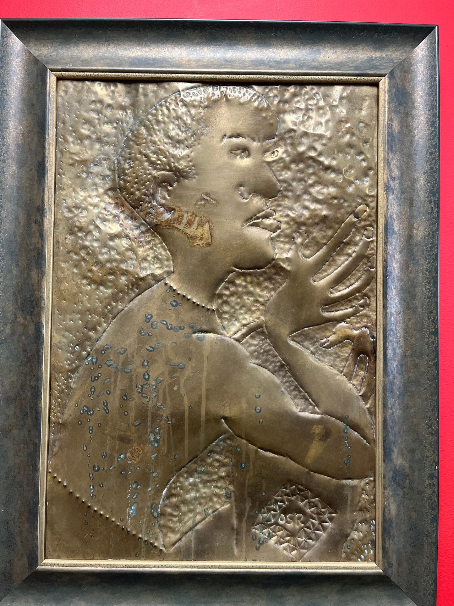 Stunning African 29 x 22“ wide bronze plaque in elegant frame  Unbelievable patina and detail  heavy and ready to hang