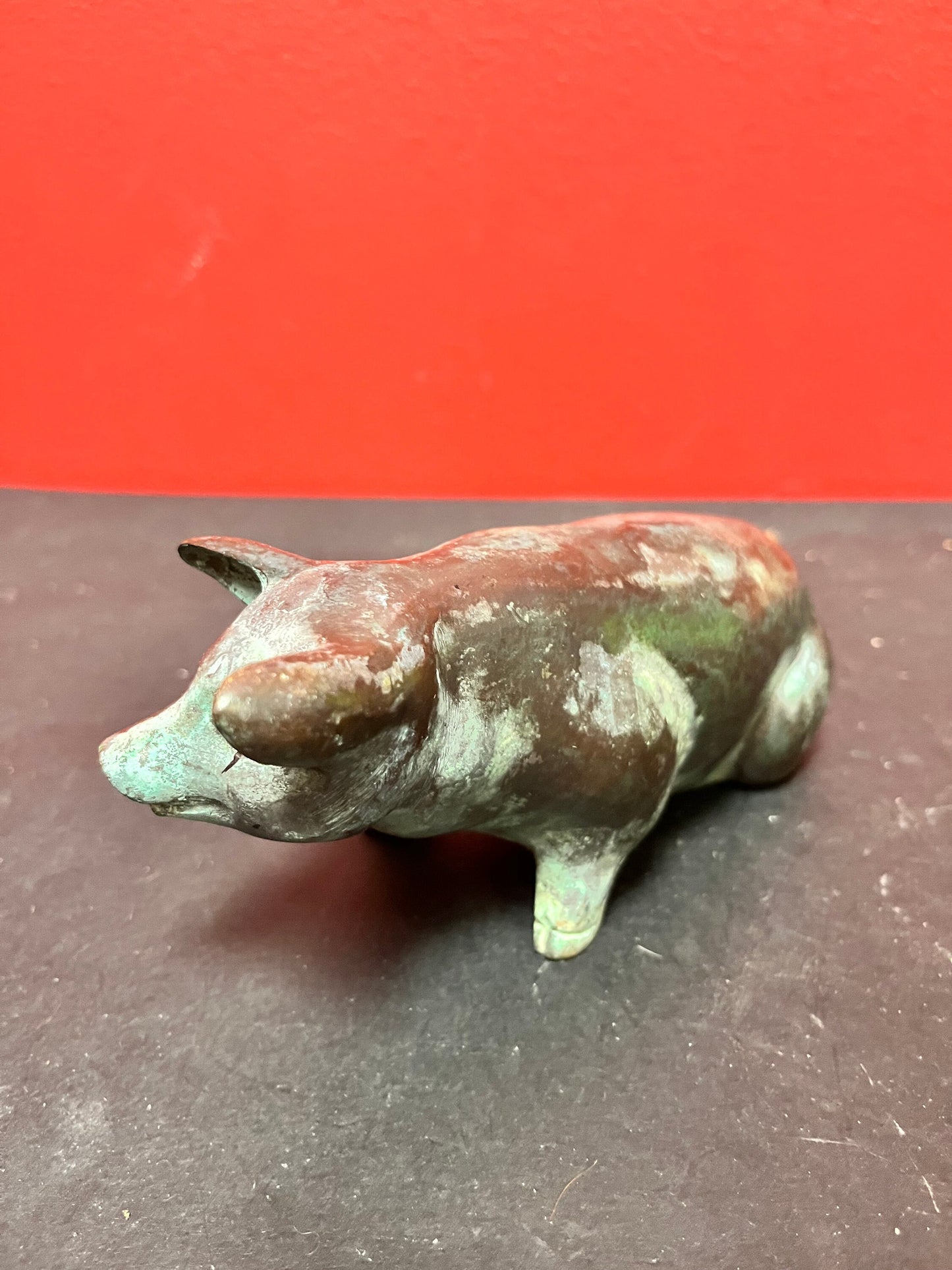 Fabulous 6 inch long bronze piggy   amazing patina