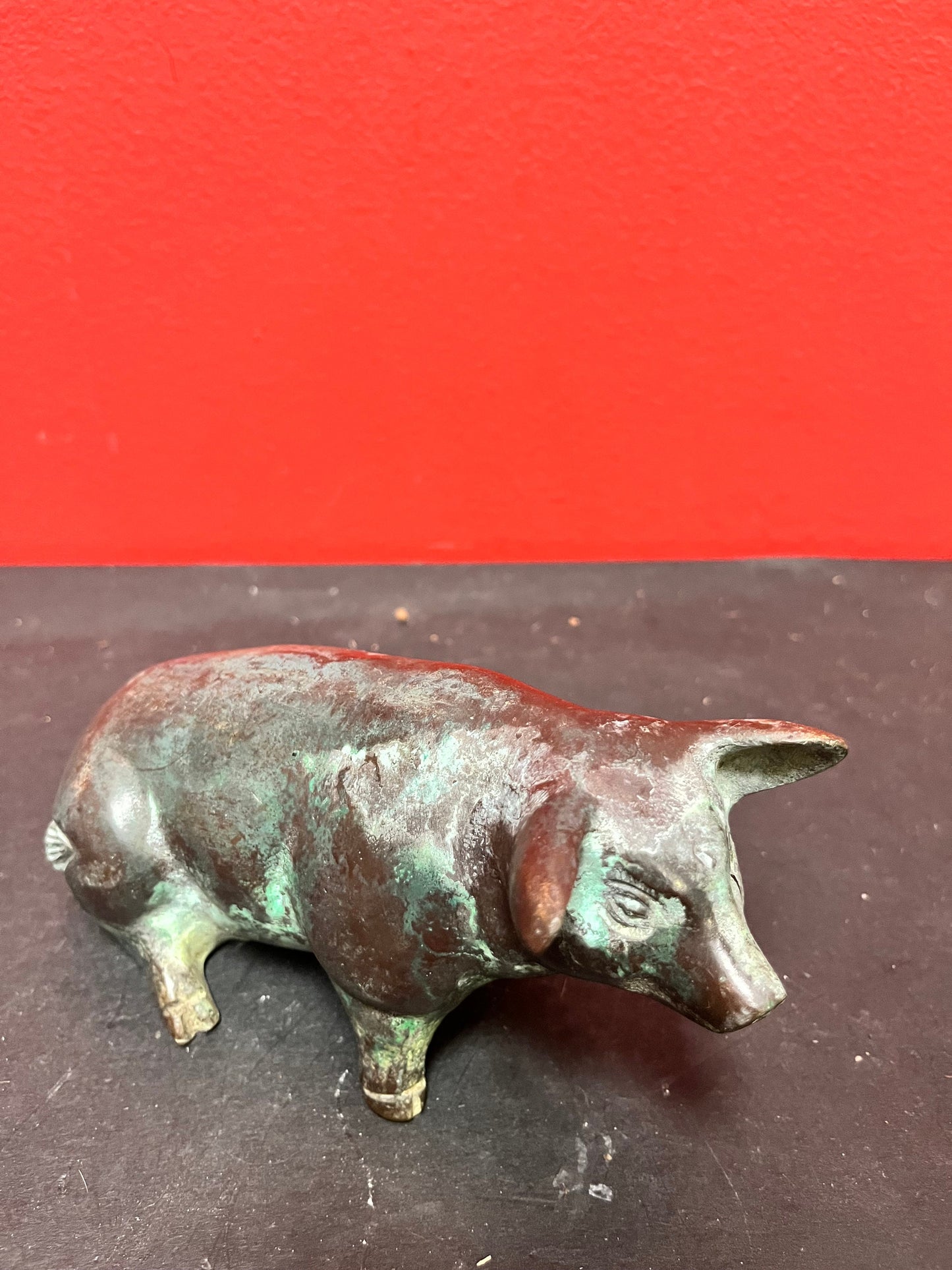 Fabulous 6 inch long bronze piggy   amazing patina