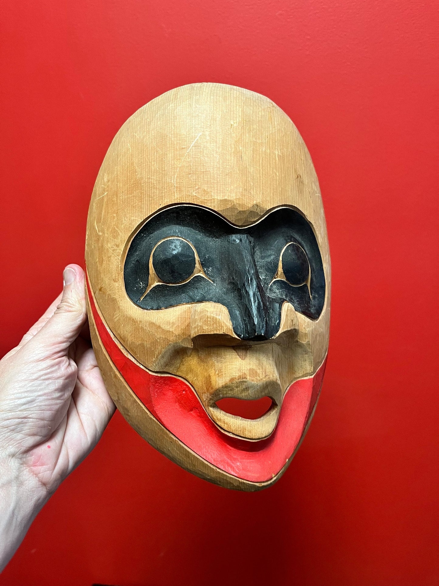 Lovely 11 x 8 wide cedar indigenous first nations specific northwest coast signed Squamish wild woman mask   simple and beautiful