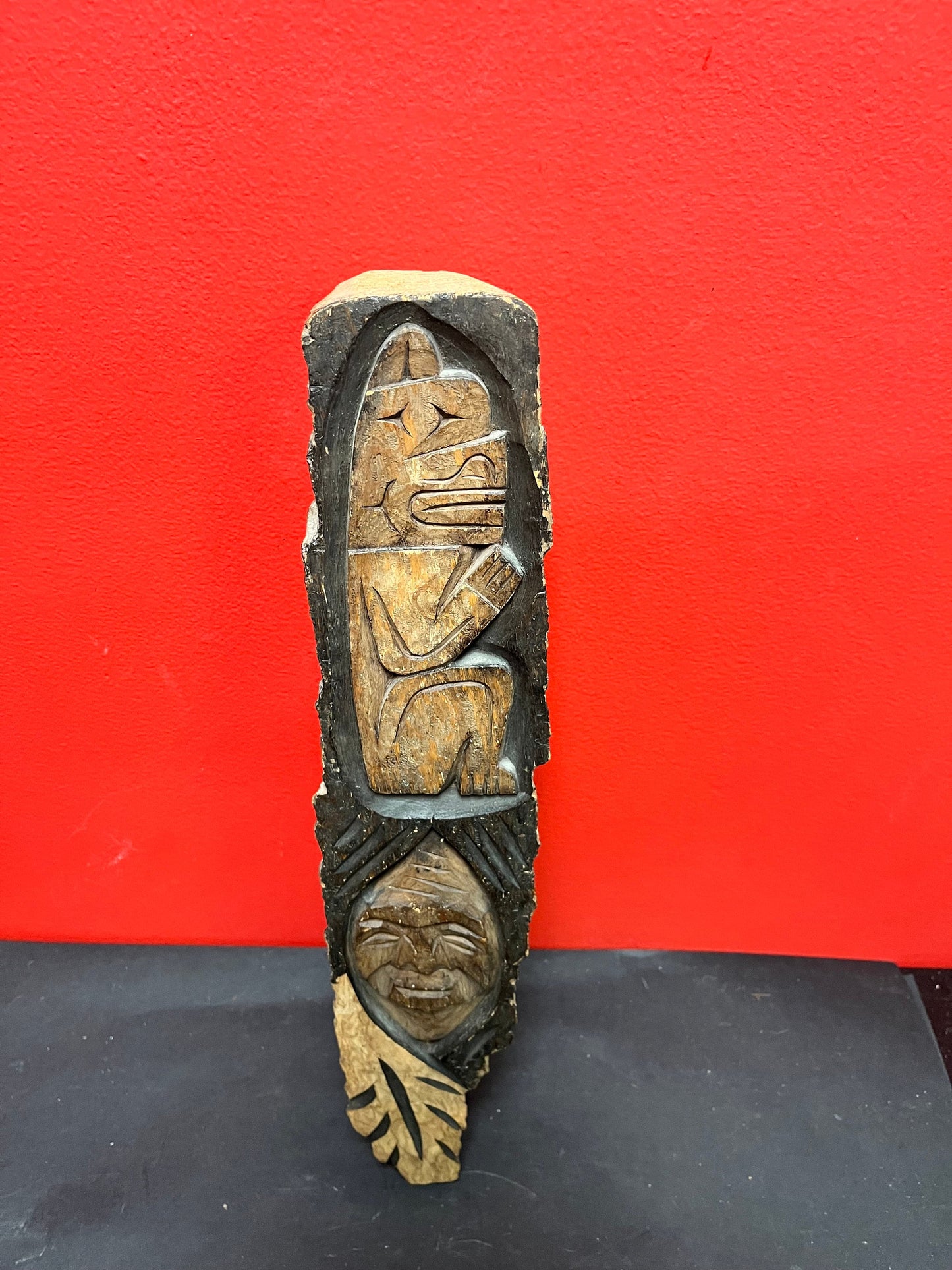 Lovely 17 x 3“ wide WANIK Garrison 1979 indigenous first nations Pacific northwest coast signed live Edge wood  plaque  needs hanger