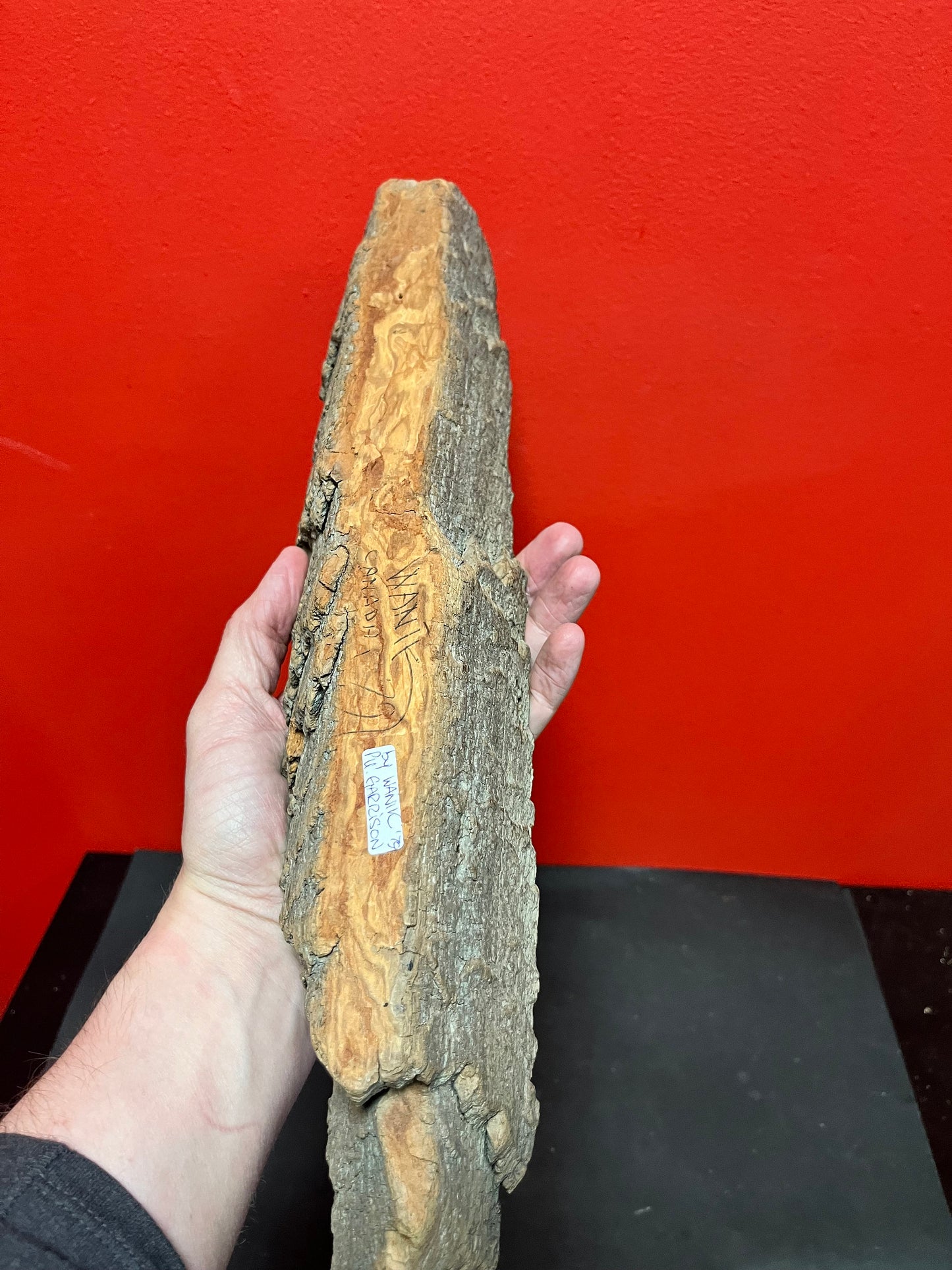 Lovely 17 x 3“ wide WANIK Garrison 1979 indigenous first nations Pacific northwest coast signed live Edge wood  plaque  needs hanger