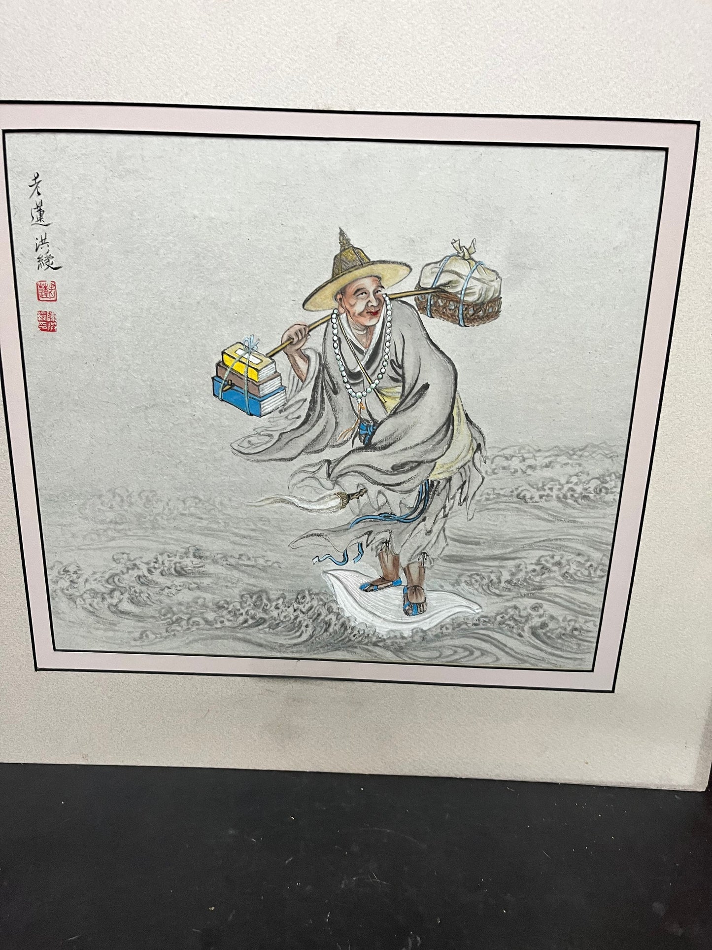 Stunning Asian signed original drawing  professionally matted in New York  amazing imagery and detail  wow  19 x 18 tall